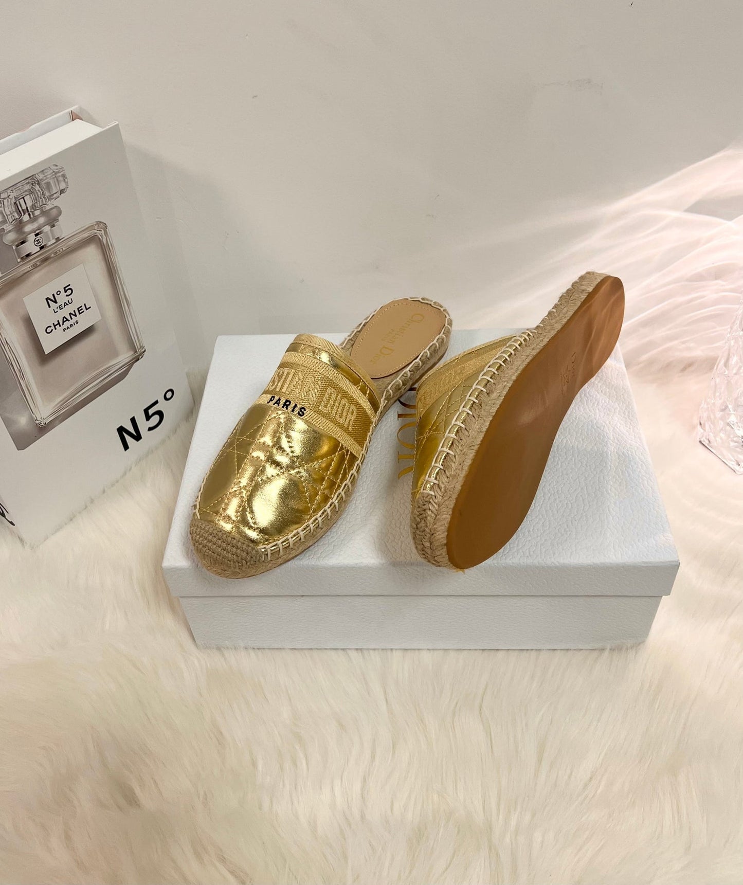 GRANVILLE ESPADRILLE MULE GOLD QUILTED CANNAGE CALFSKIN