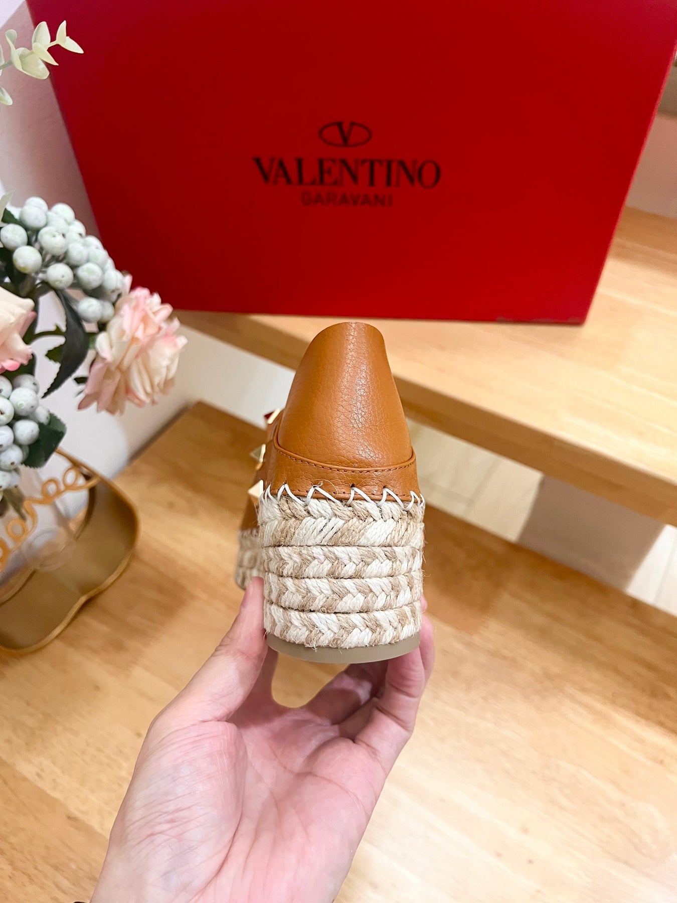 FLAT ESPADRILLE IN BRONZE BROWN CALFSKIN 2 CM WITH STUDS