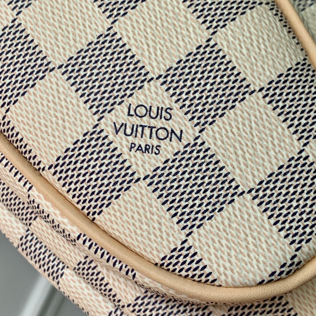 KEEPIT BUMBAG 29 IN WHITE GREY CHECKERBOARD PATTERN DAMIER AZUR COATED CANVAS