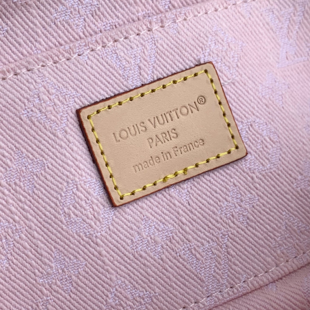COSMETIC POUCH 19 IN PINK MONOGRAM DENIM GOLD HARDWARE