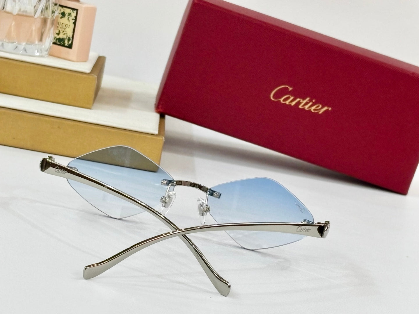 PANTHÈRE RIMLESS RHOMBUS FRAME SUNGLASSES 564102 IN METAL