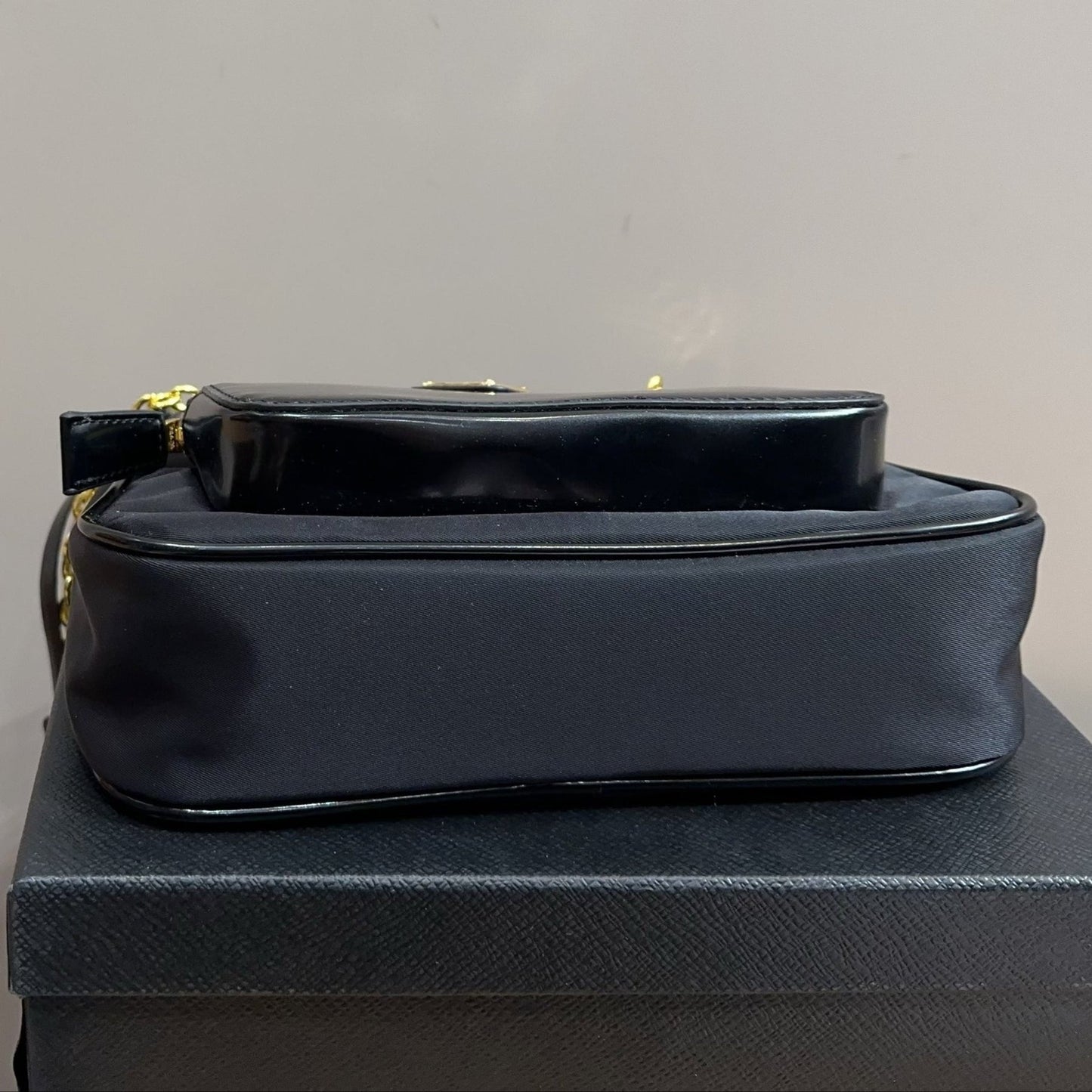 HOBO BAG 22 IN BLACK RE-NYLON AND CALFSKIN WITH GOLD HARDWARE