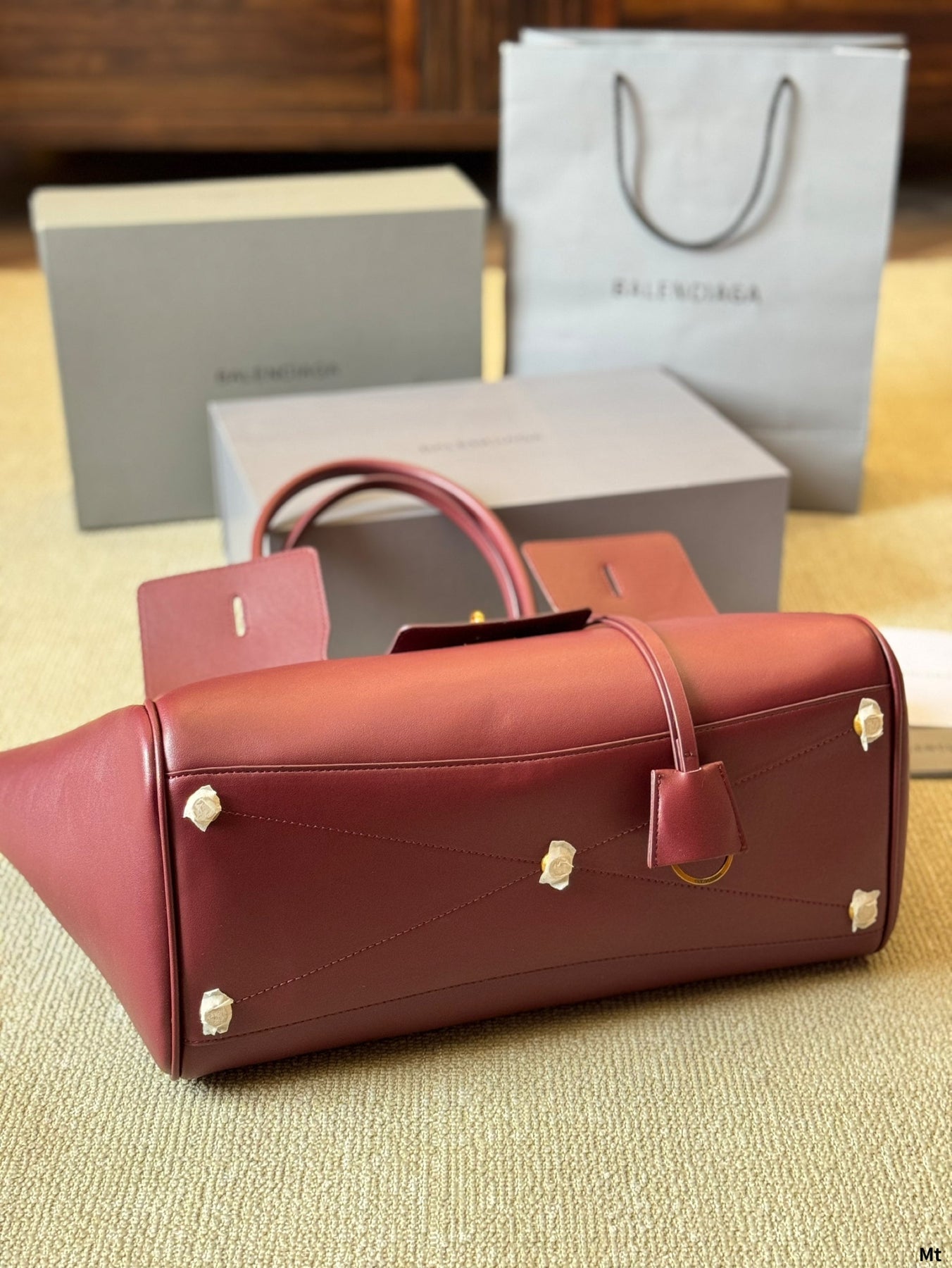 BEL AIR CARRY ALL BAG 37 IN BURGUNDY RED NAPPA LAMBSKIN GOLD HARDWARE