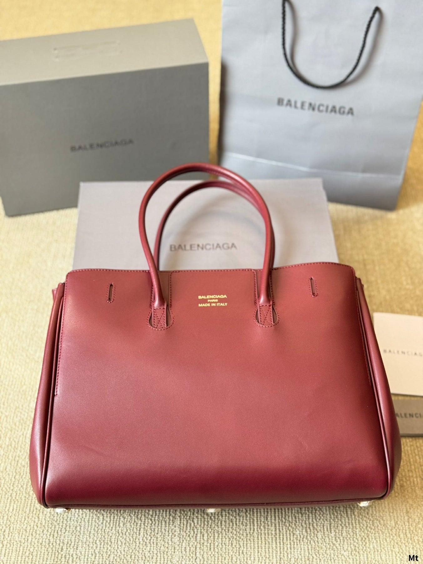 BEL AIR CARRY ALL BAG 37 IN BURGUNDY RED NAPPA LAMBSKIN GOLD HARDWARE