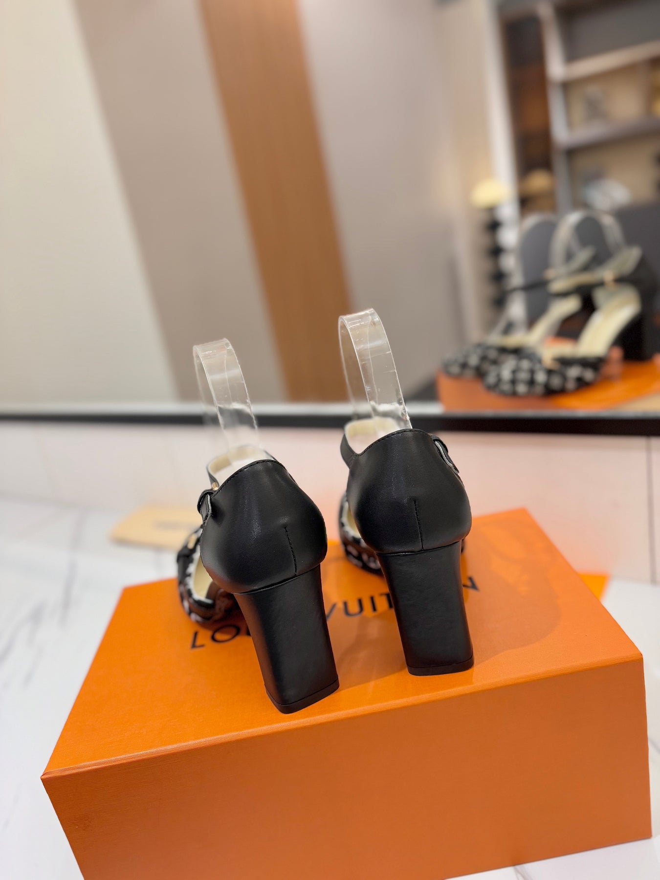 HIGH SANDALS 8 CM IN BLACK MONOGRAM DENIM AND CALFSKIN