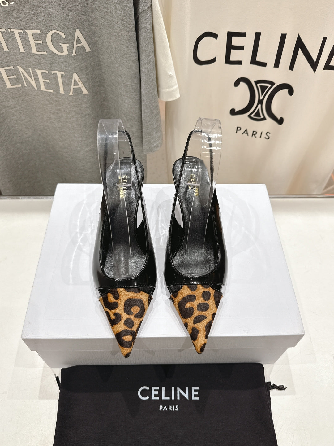 JUDY CAP TOE SLINGBACK 65MM IN BLACK PATENT CALFSKIN AND LEOPARD PRINTED HAIRY CALFSKIN
