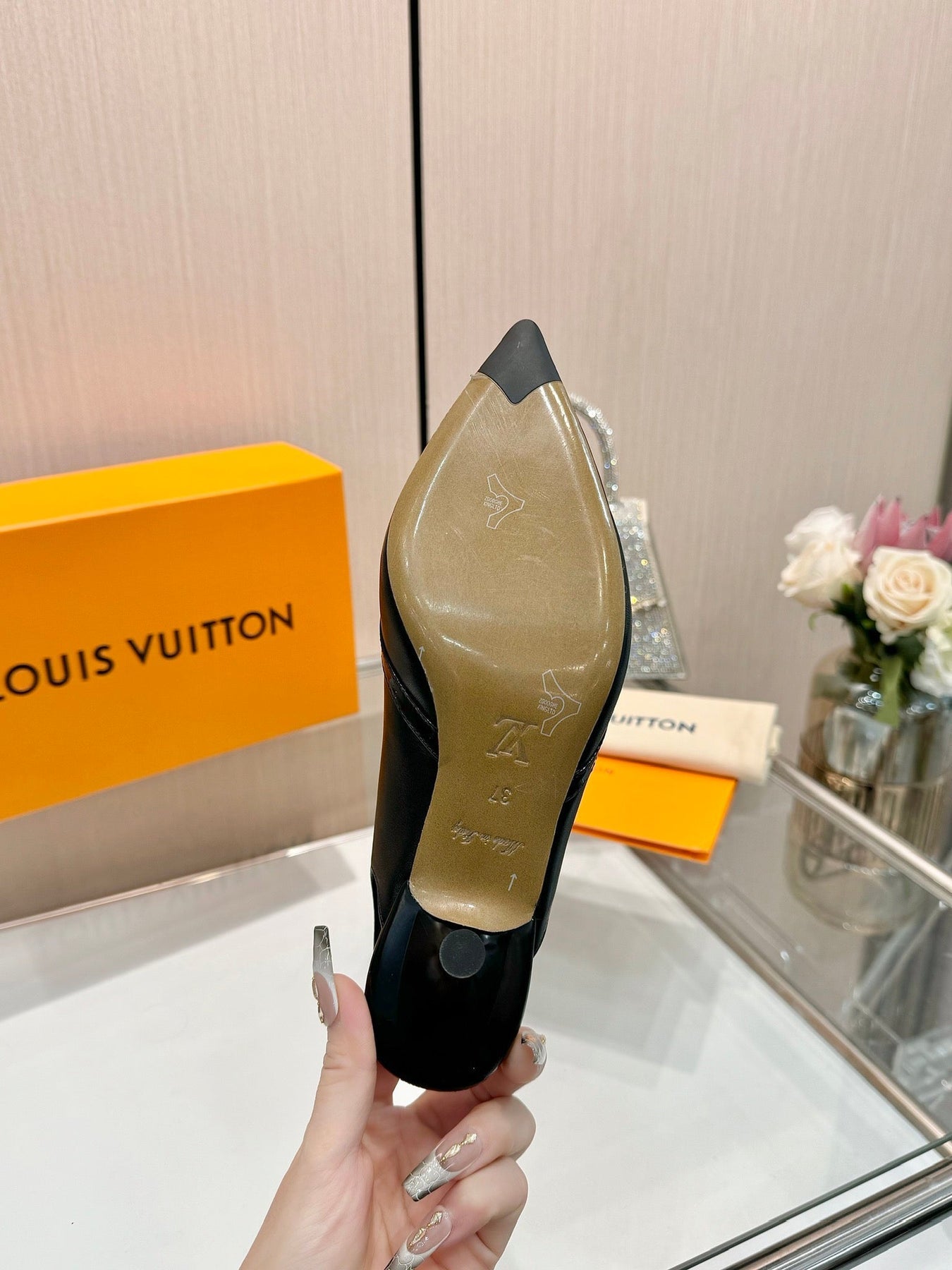 6AM SLINGBACK HIGH HEELS 55 MM IN BLACK LAMBSKIN