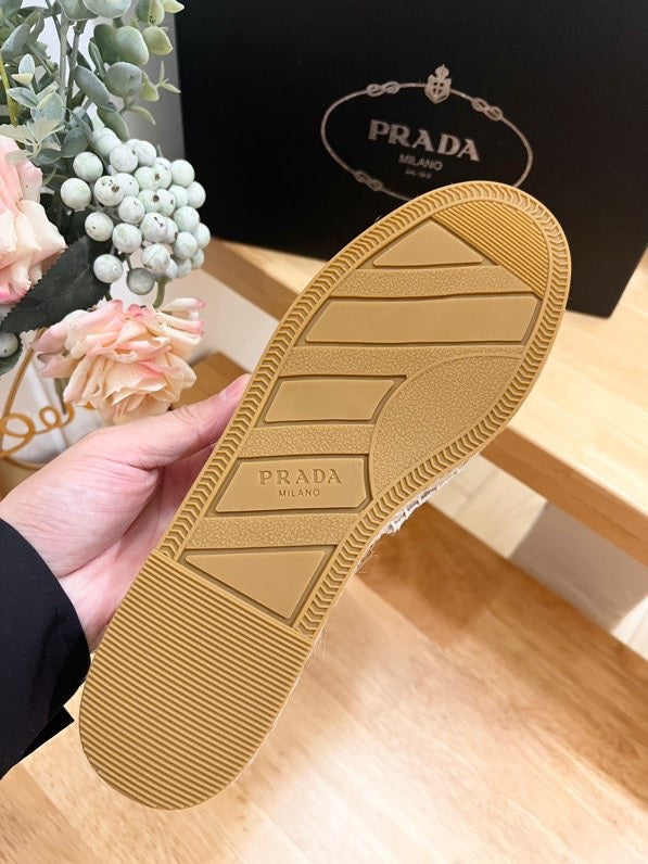 PRA CROCHET SLIPPERS NAVY LINEN FABRIC