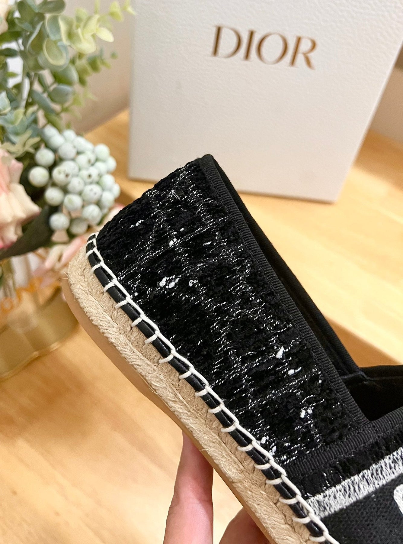 GRANVILLE ESPADRILLE BLACK OBLIQUE EMBROIDERED COTTON