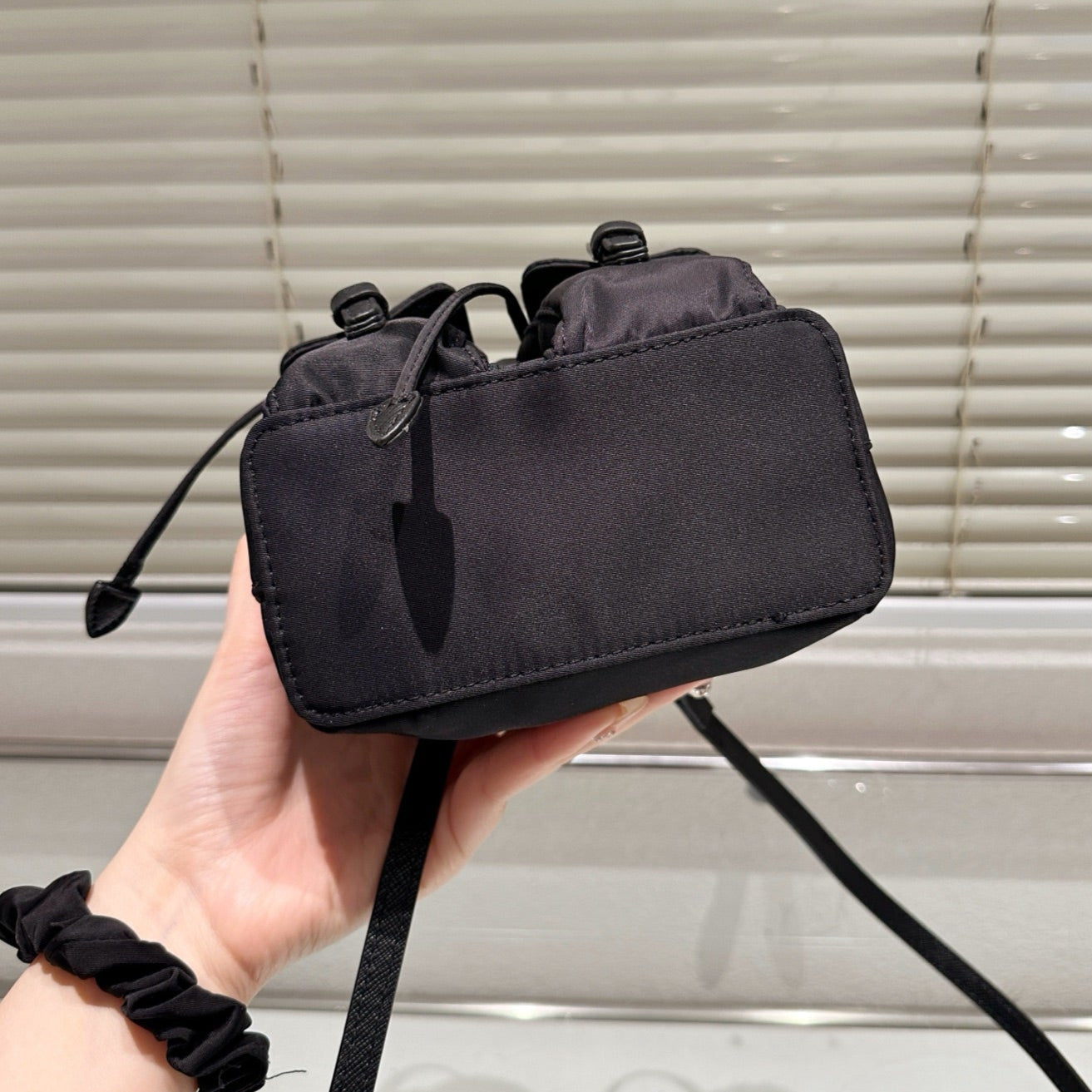 MINI BACKPACK 17 IN BLACK RE-NYLON DRAWSTRING CLOSURE