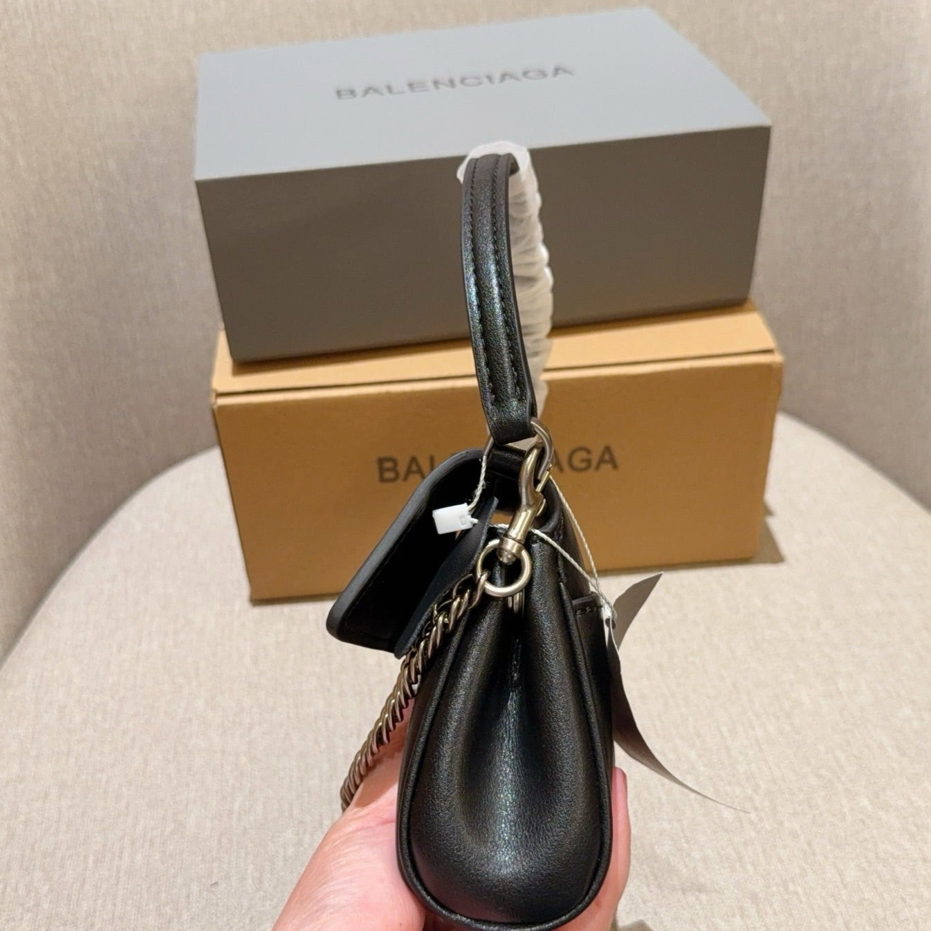 RODEO NANO BAG WITH CHAIN 17 IN BLACK SMOOTH CALFSKIN SILVER HARDWARE