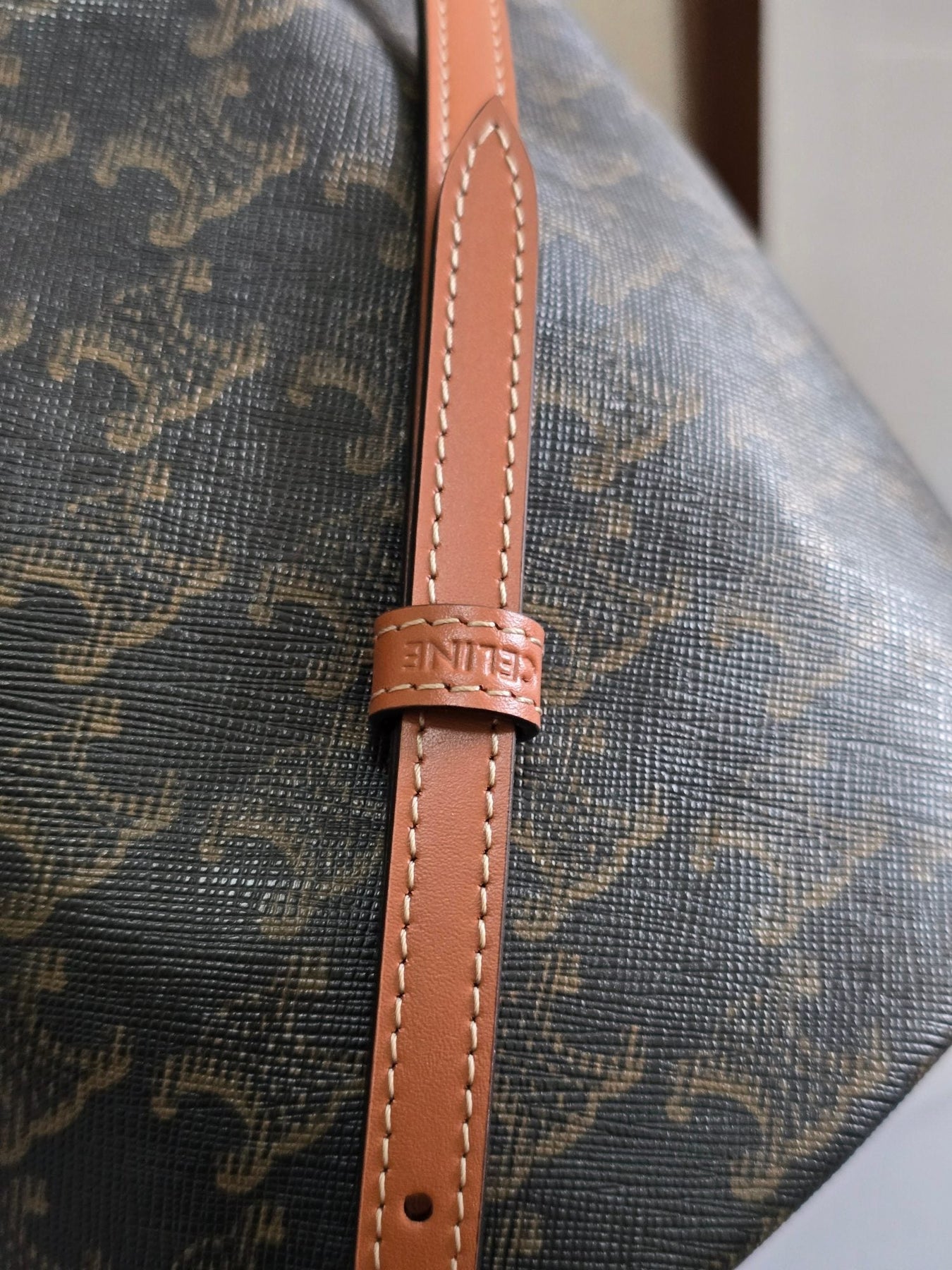 CLARA BAG 19 IN BLACK TRIOMPHE CANVAS AND BROWN CALFSKIN TRIM