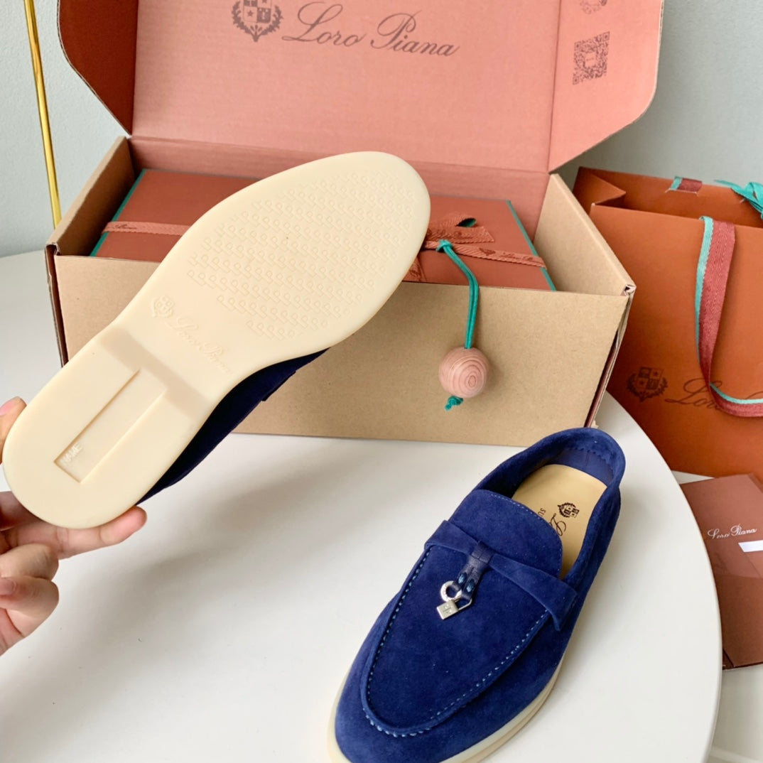 Loro Piana Blue Suede Summer Charms Walk Loafers