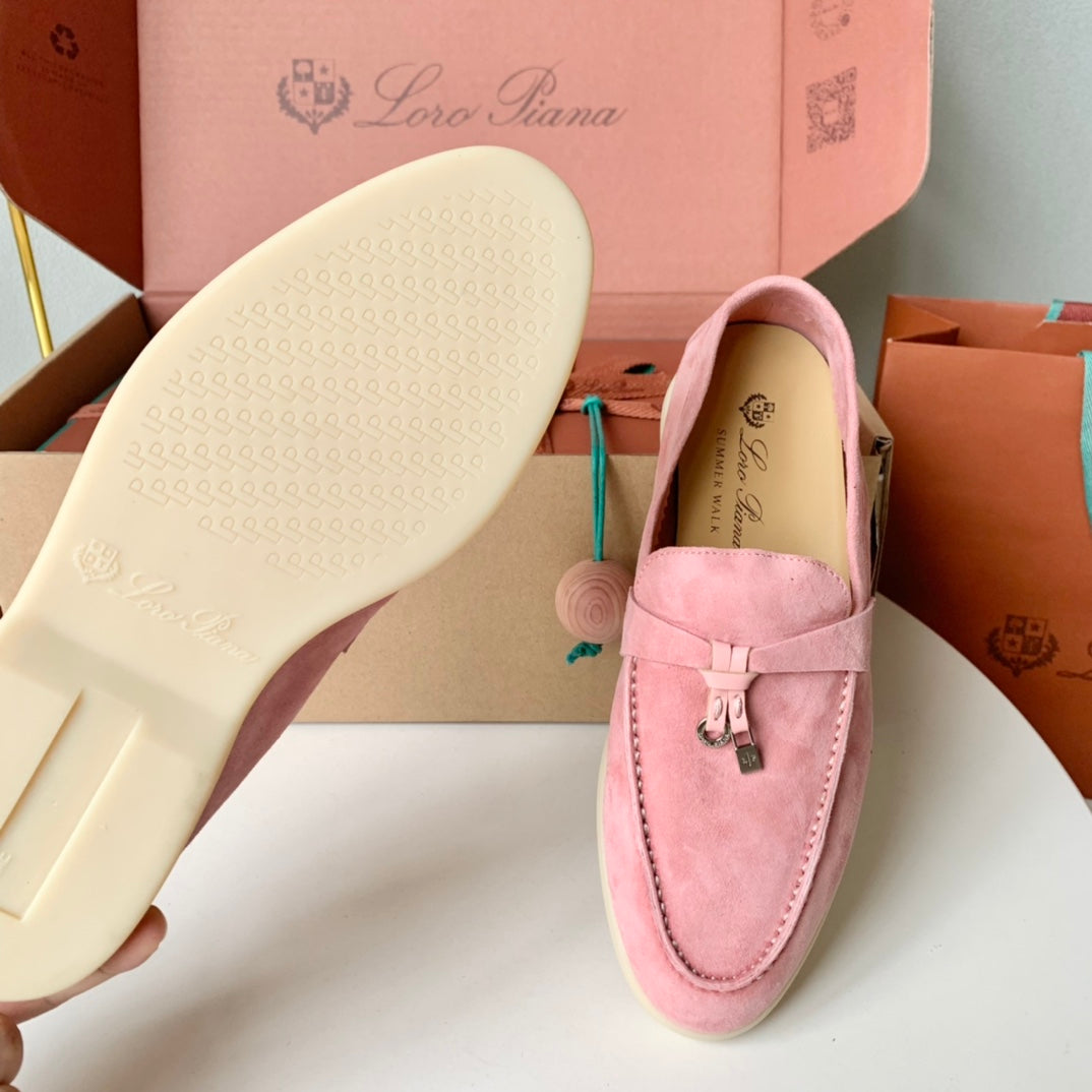 Loro Piana Pink Suede Summer Charms Walk Loafers