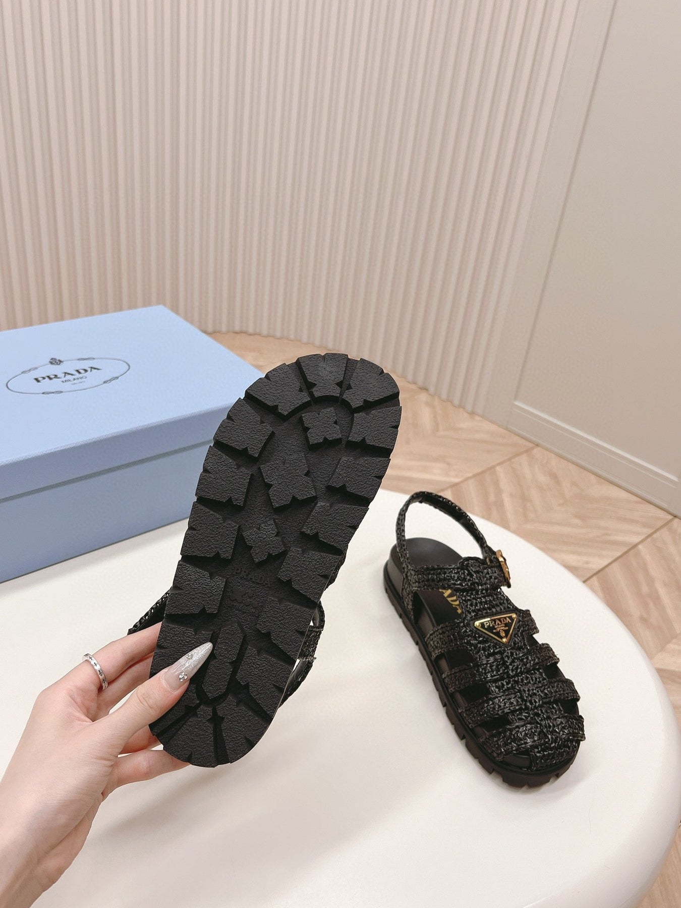 PRA RUBBER FISHERMAN SANDALS BLACK LAMBSKIN