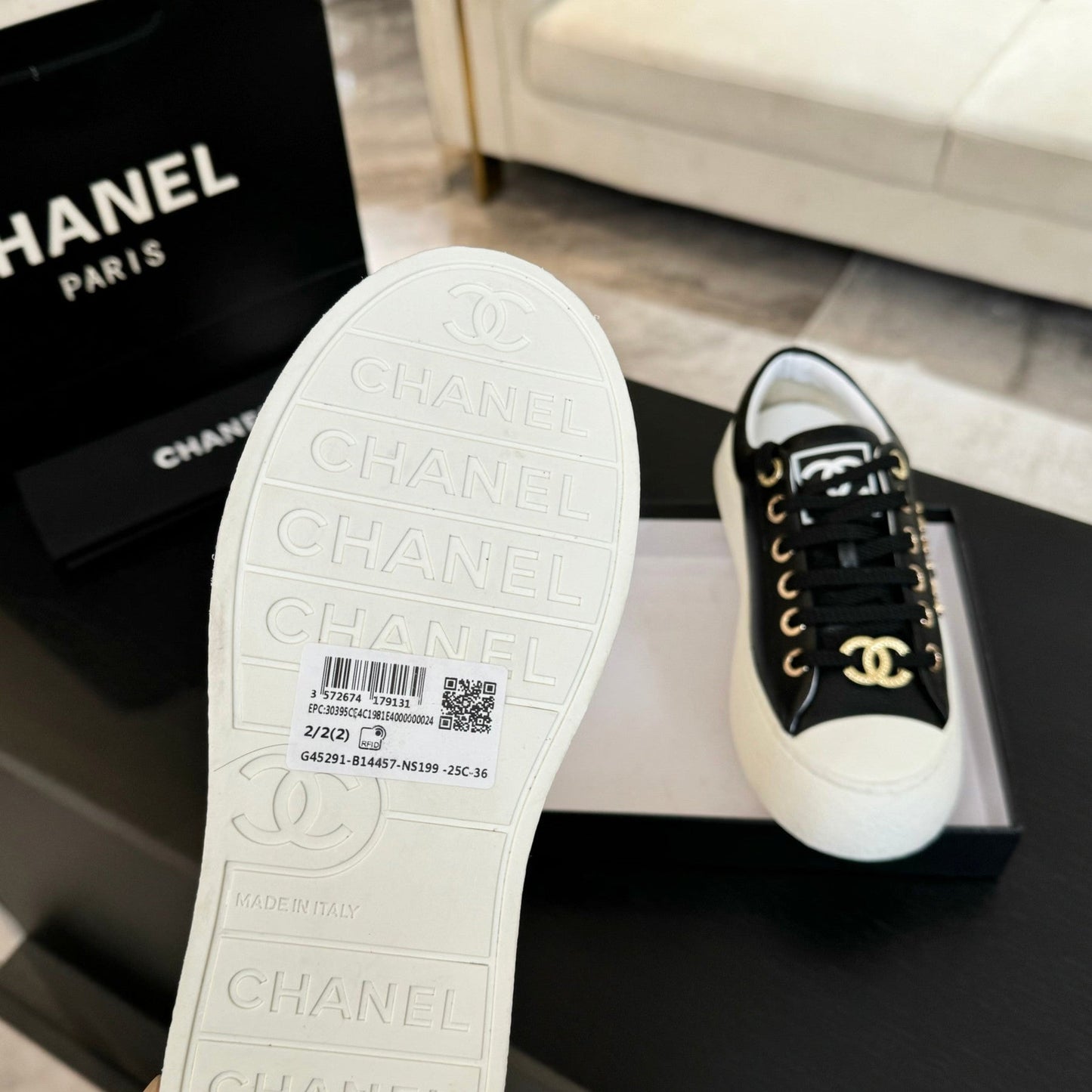 BIG-HEAD COOKIE SHOES IN BLACK MIX WHITE LAMBSKIN