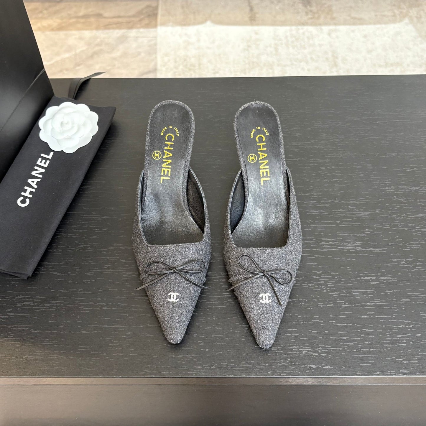 HIGH HEEL MULE 65 MM IN MOUSE GRAY FELT COTH