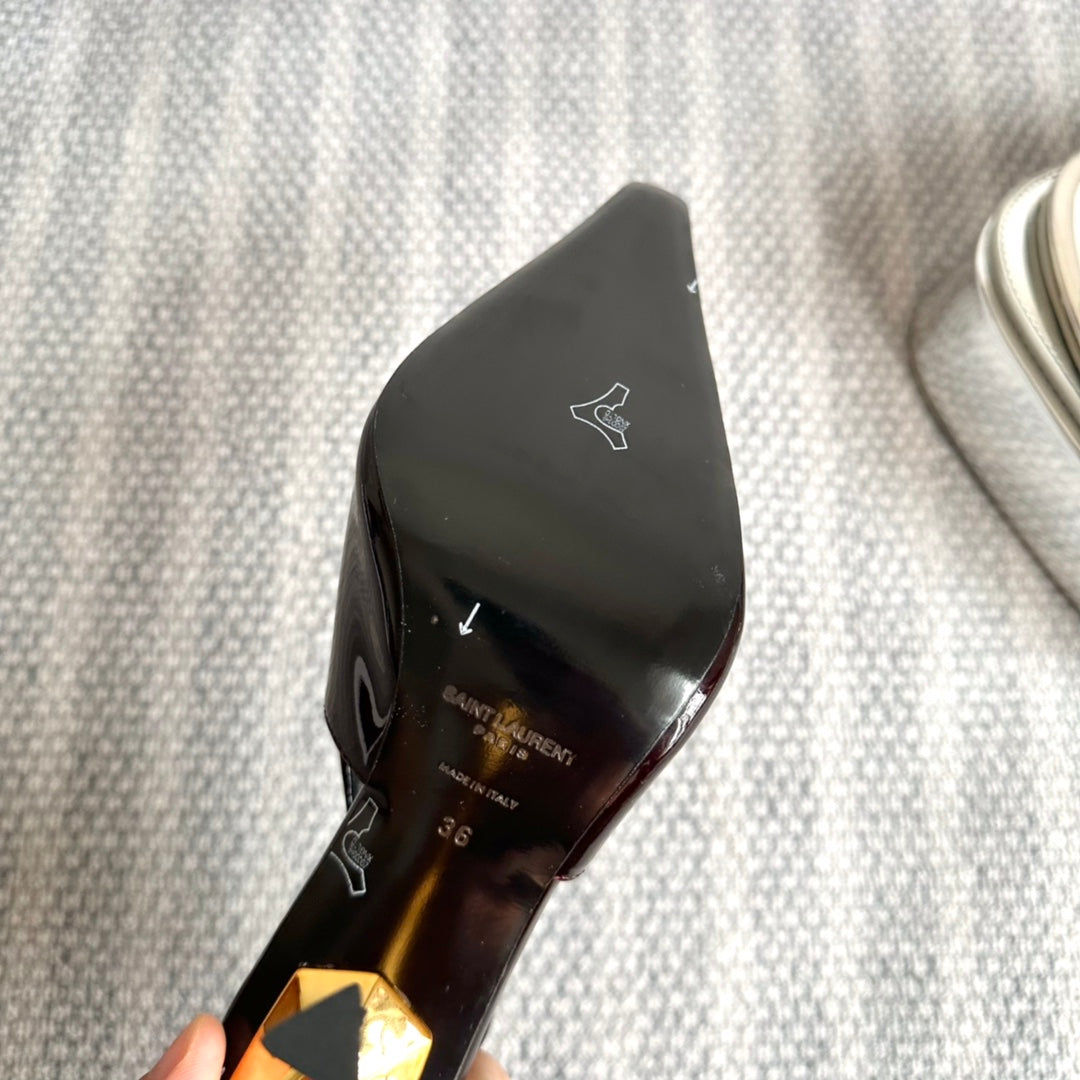 LEE SLINGBACK PUMPS 105 IN MAROON PATENT LEATHER GOLD HEEL