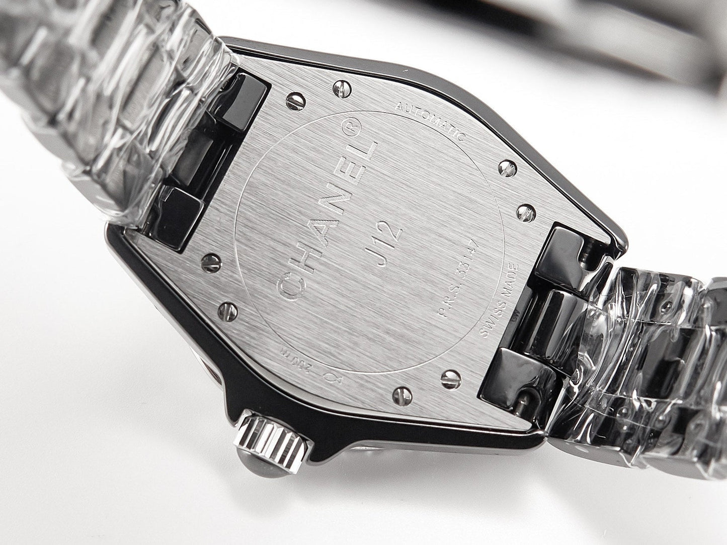 J12 Date Automatic Black Ceramic Diamond Numerals Black Dial White Steel Hands