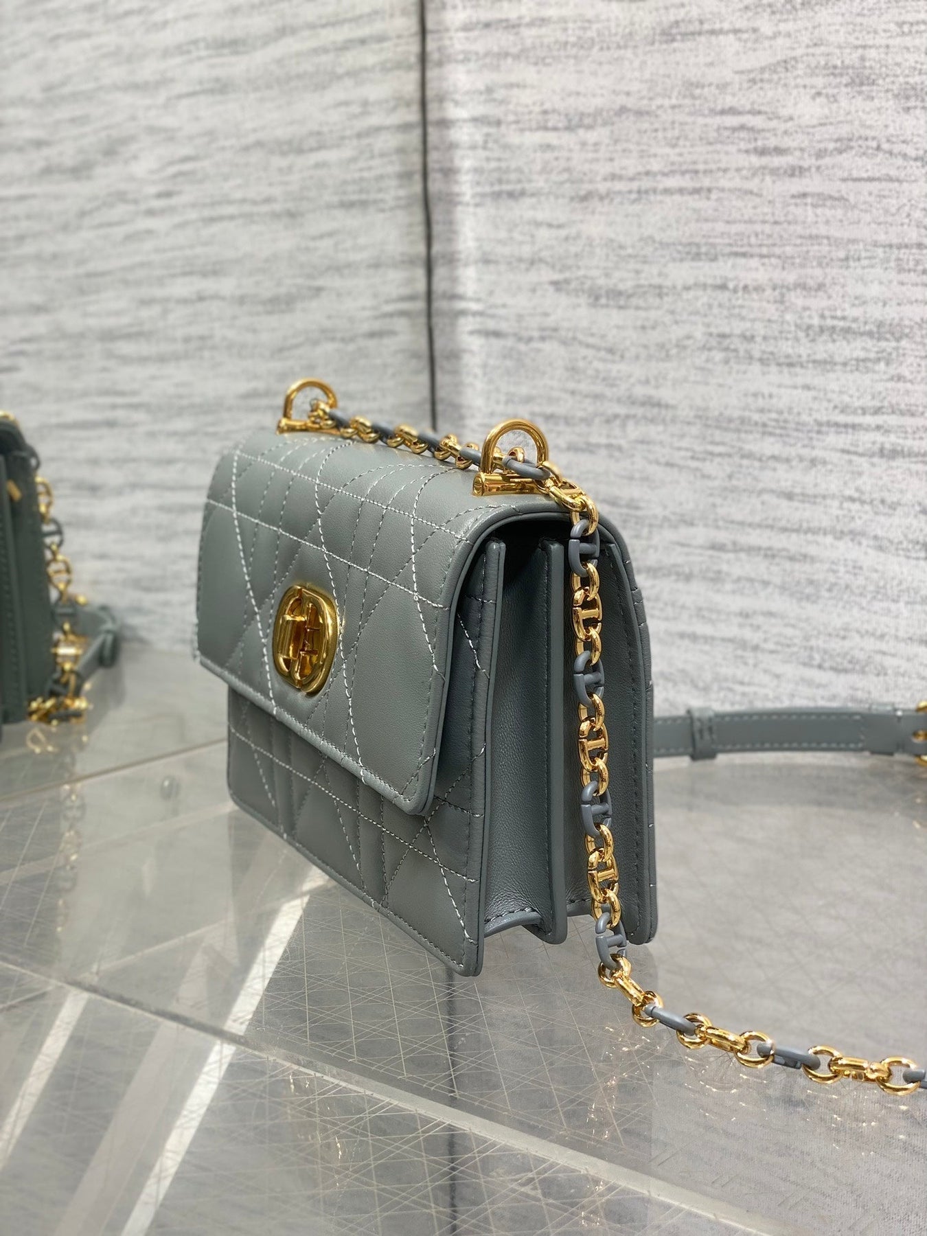 MISS CARO MINI BAG 17 IN OSLO GREY MACROCANNAGE LAMBSKIN