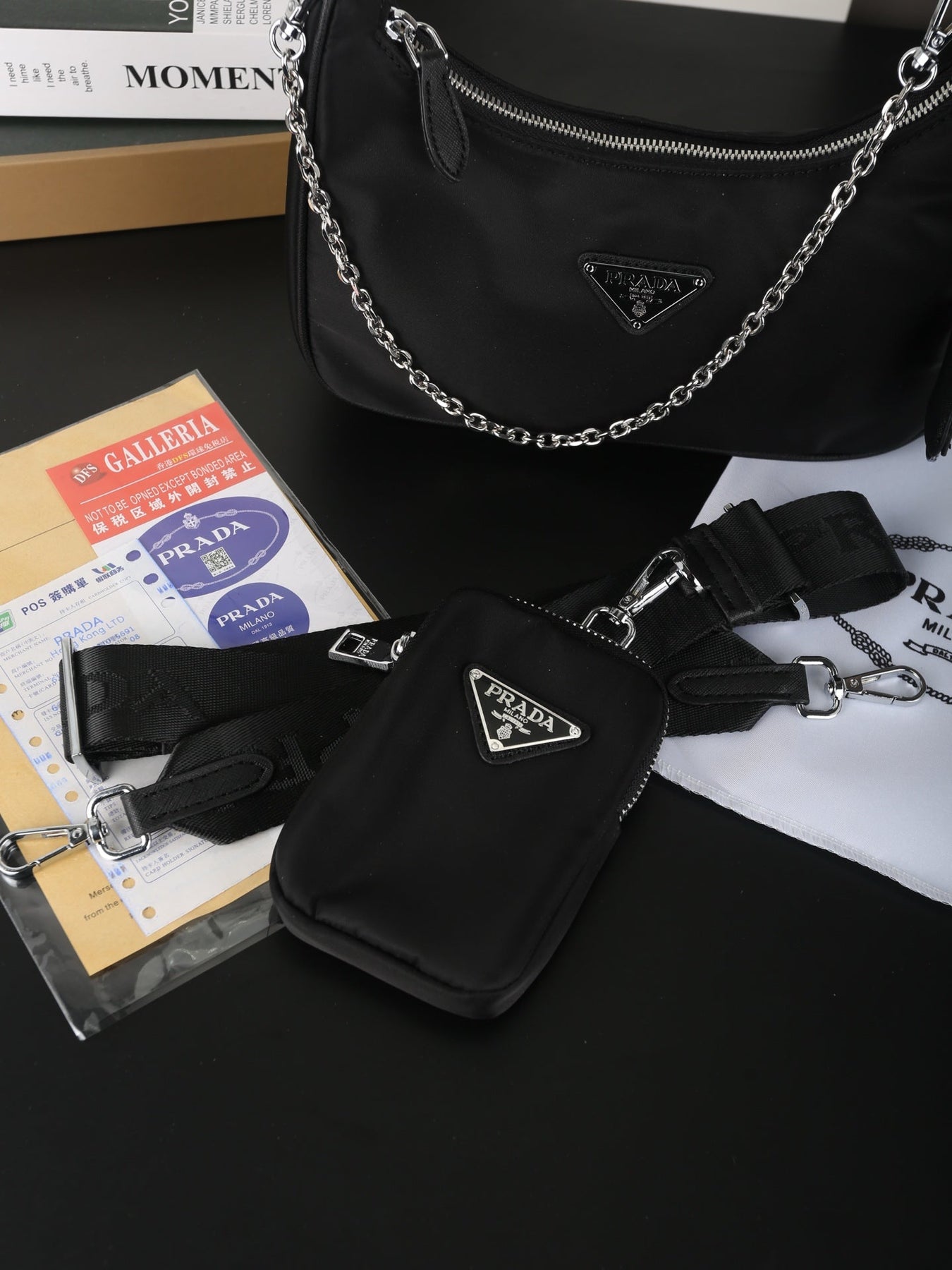 HOBO RE-EDITION BAG 25 IN BLACK RE-NYLON SILVER HARDWARE