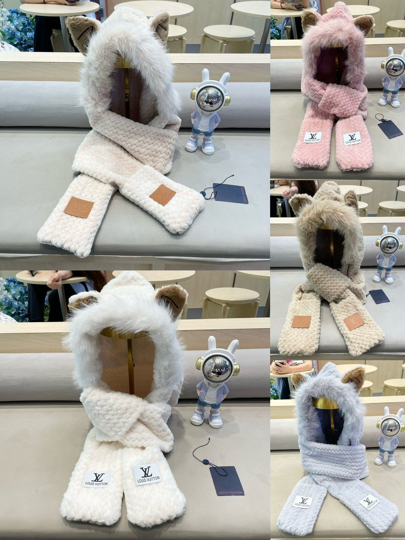 BEANIE HAT IN PASTEL PINK WOOL AND LAMB FUR 435072