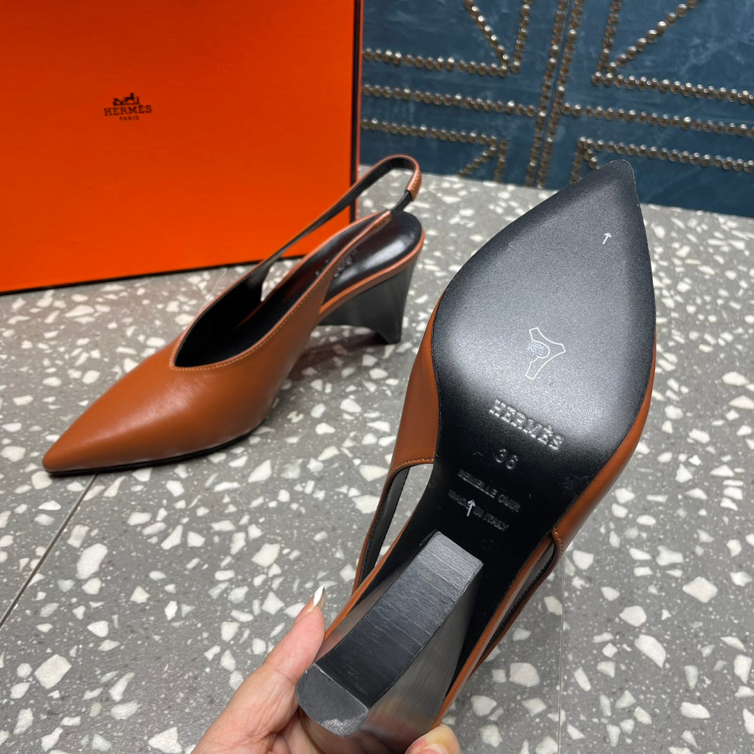 HIGH SLINGBACKS 7 CM IN UMBER BROWN SHEEPSKIN