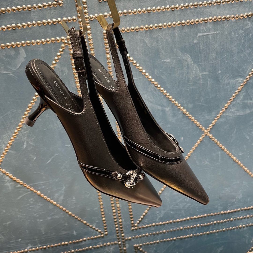 HIGH HEEL 55 MM SLINGBACKS IN BLACK SHEEPSKIN