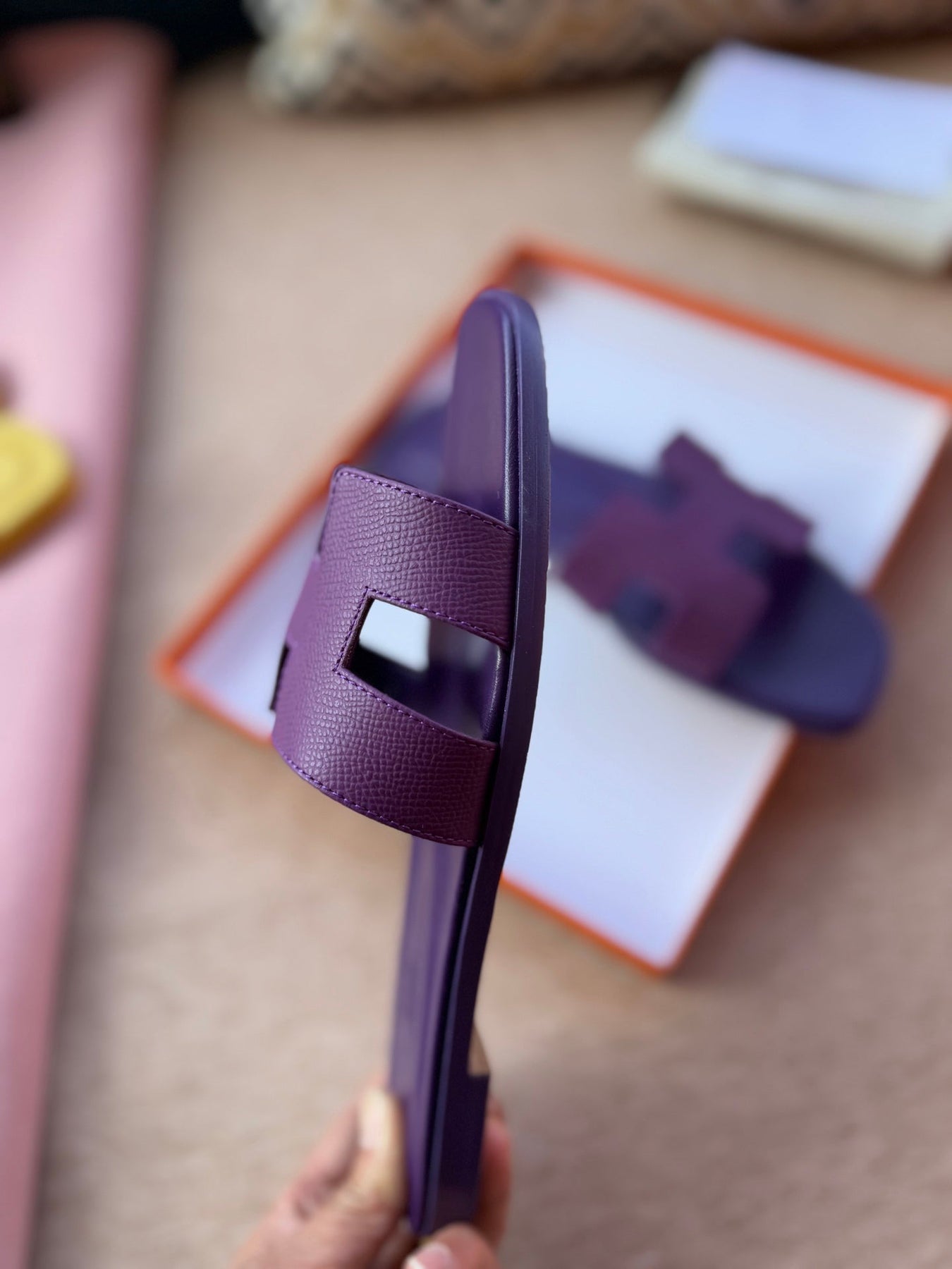 0RAN SANDALS IN ROYAL PURPLE CALFSKIN