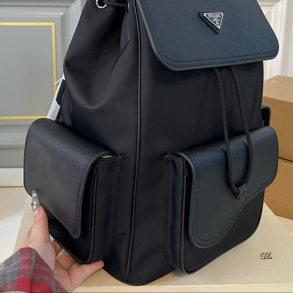 FRONT POCKET BACKPACK 42 IN BLACK CALFSKIN