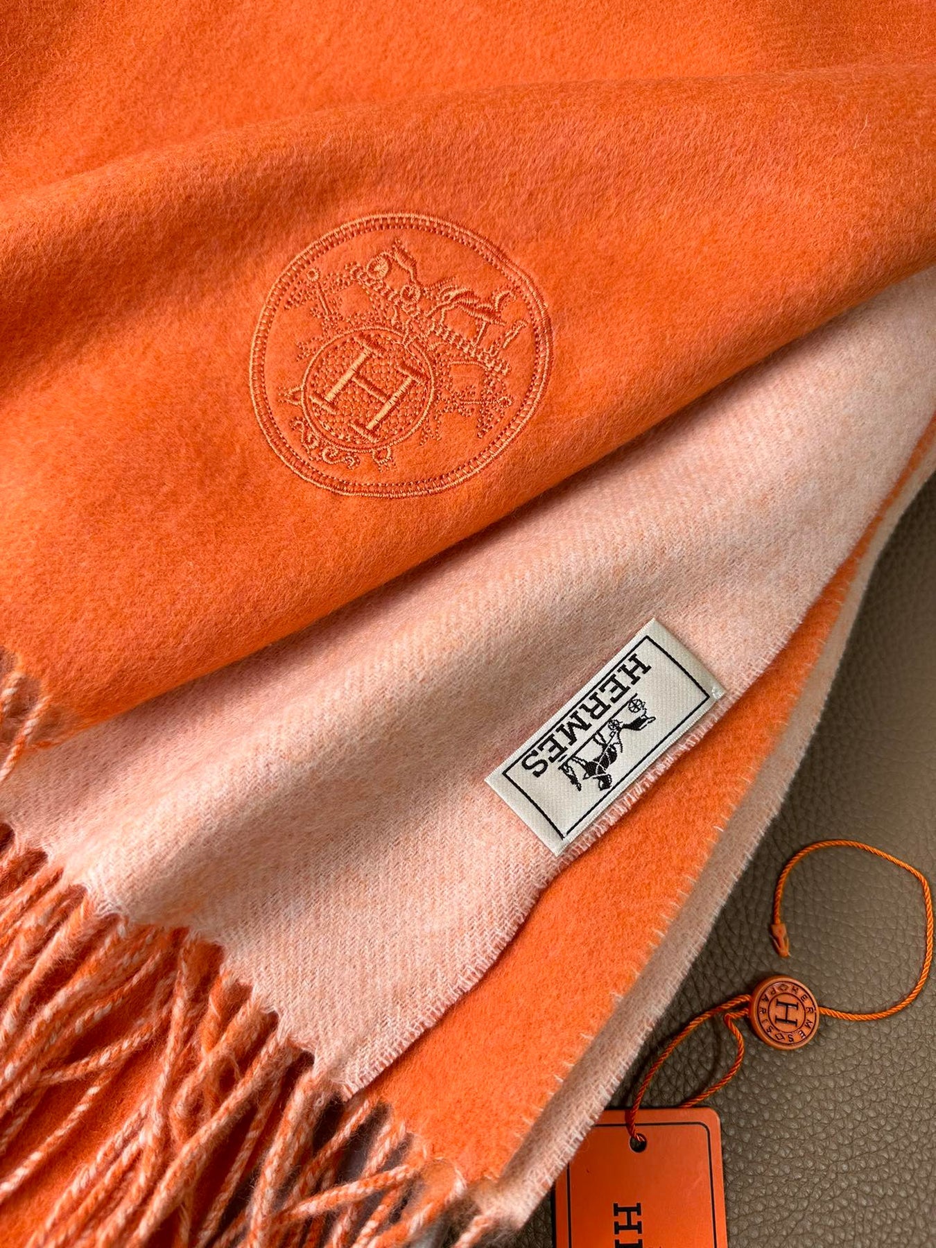 DOUBLE-FACE SCARF 200 CM IN TIGER ORANGE CASHMERE