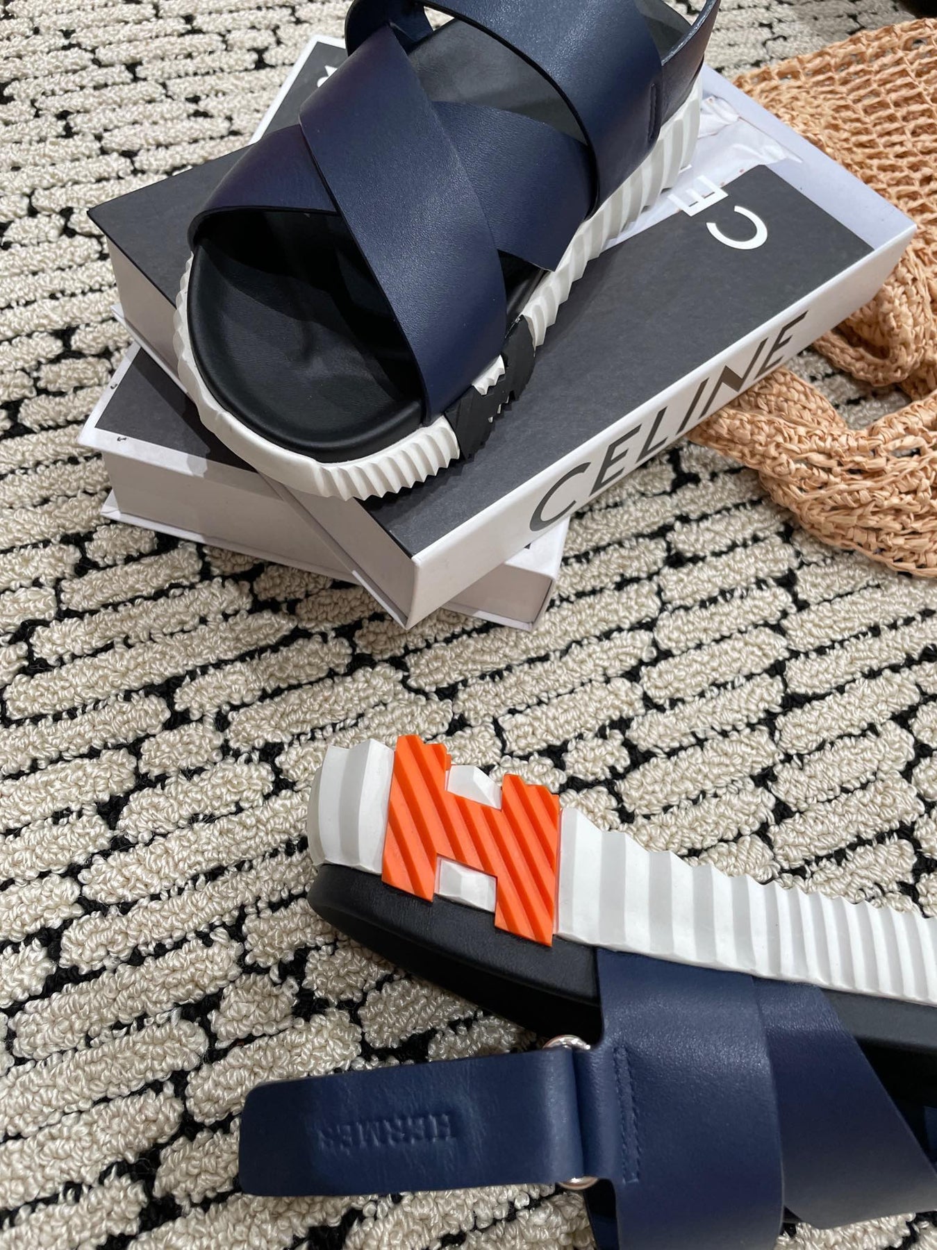 ELECTRIC SANDAL BLACK MIX NAVY CALFSKIN