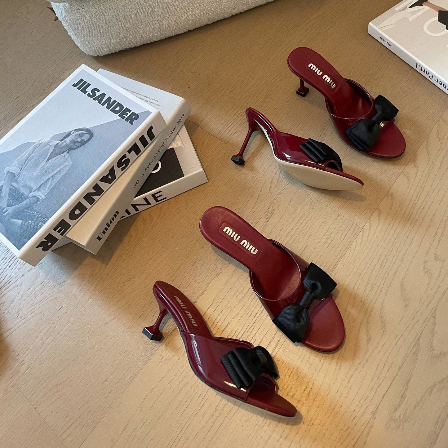 Ruby Mid - Heels With Black Bow Calfskin