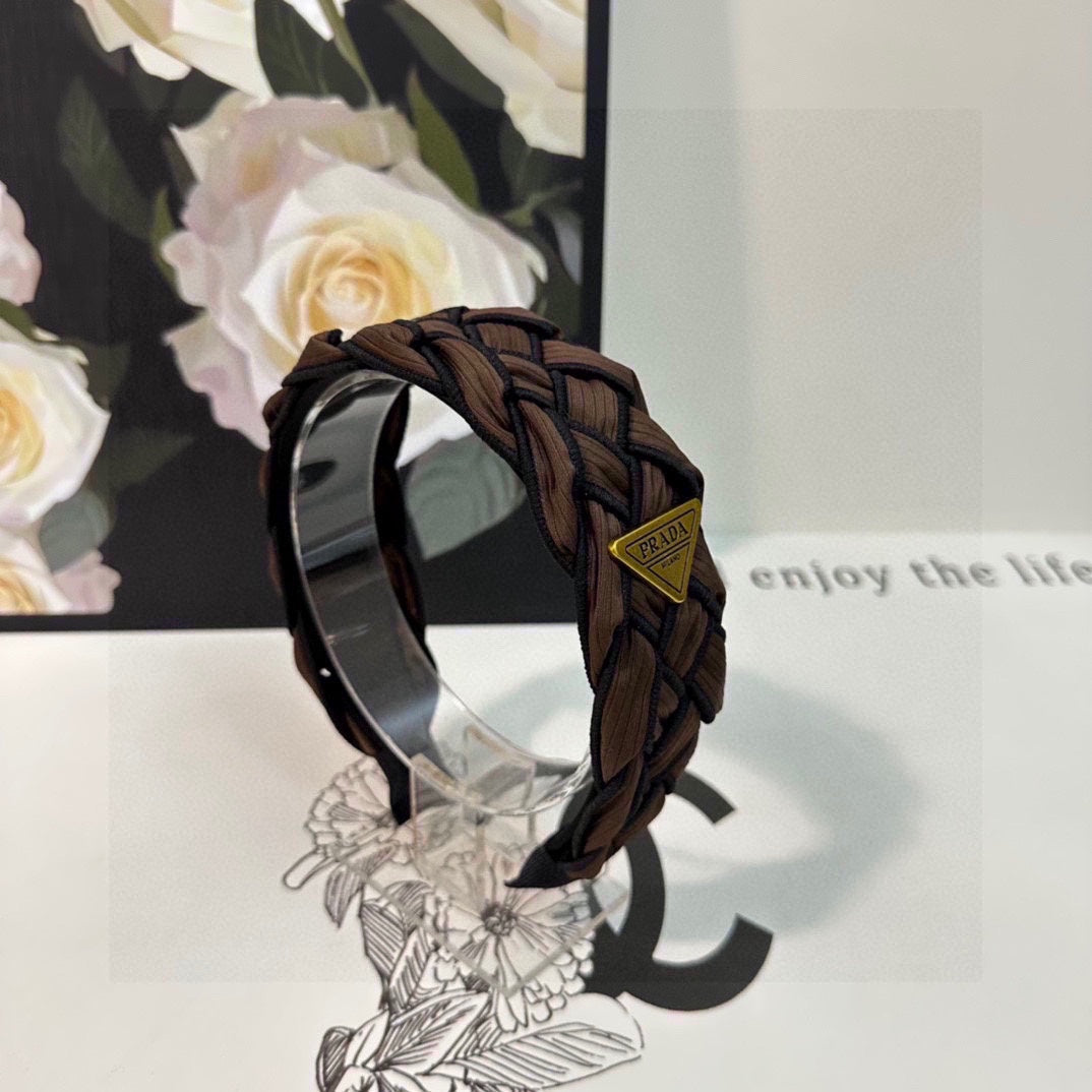 BRAIDED HEADBAND IN CHOCOLATE AND BLACK TRIM FABRIC 381459