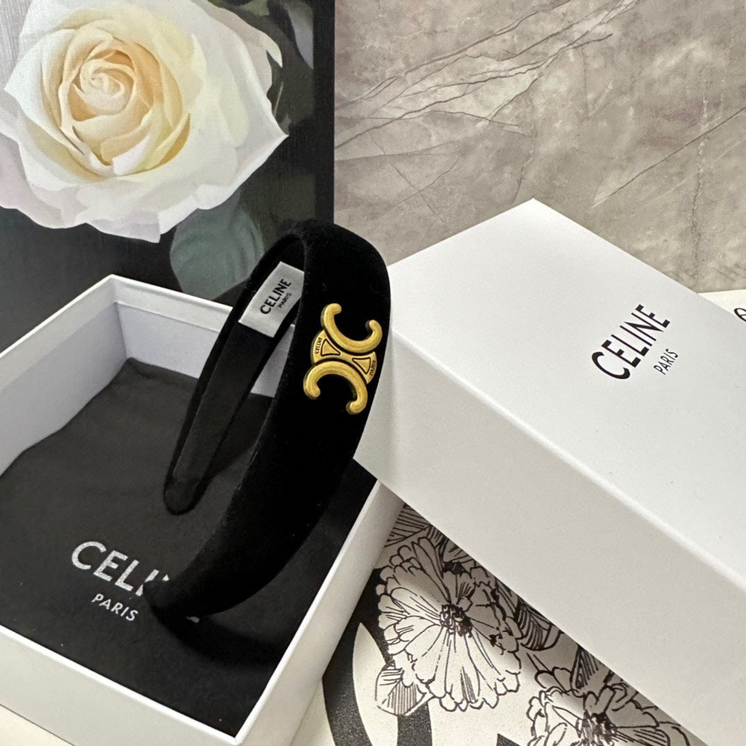 BLACK VELVET HAIRBAND WITH GOLD LOGO 423596