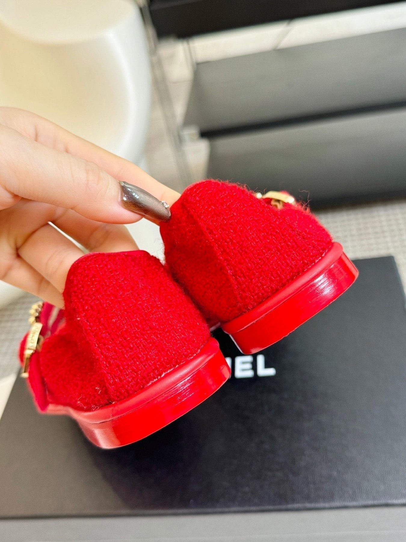 MARY JANE SHOES CHERRY RED WOOL TWEED