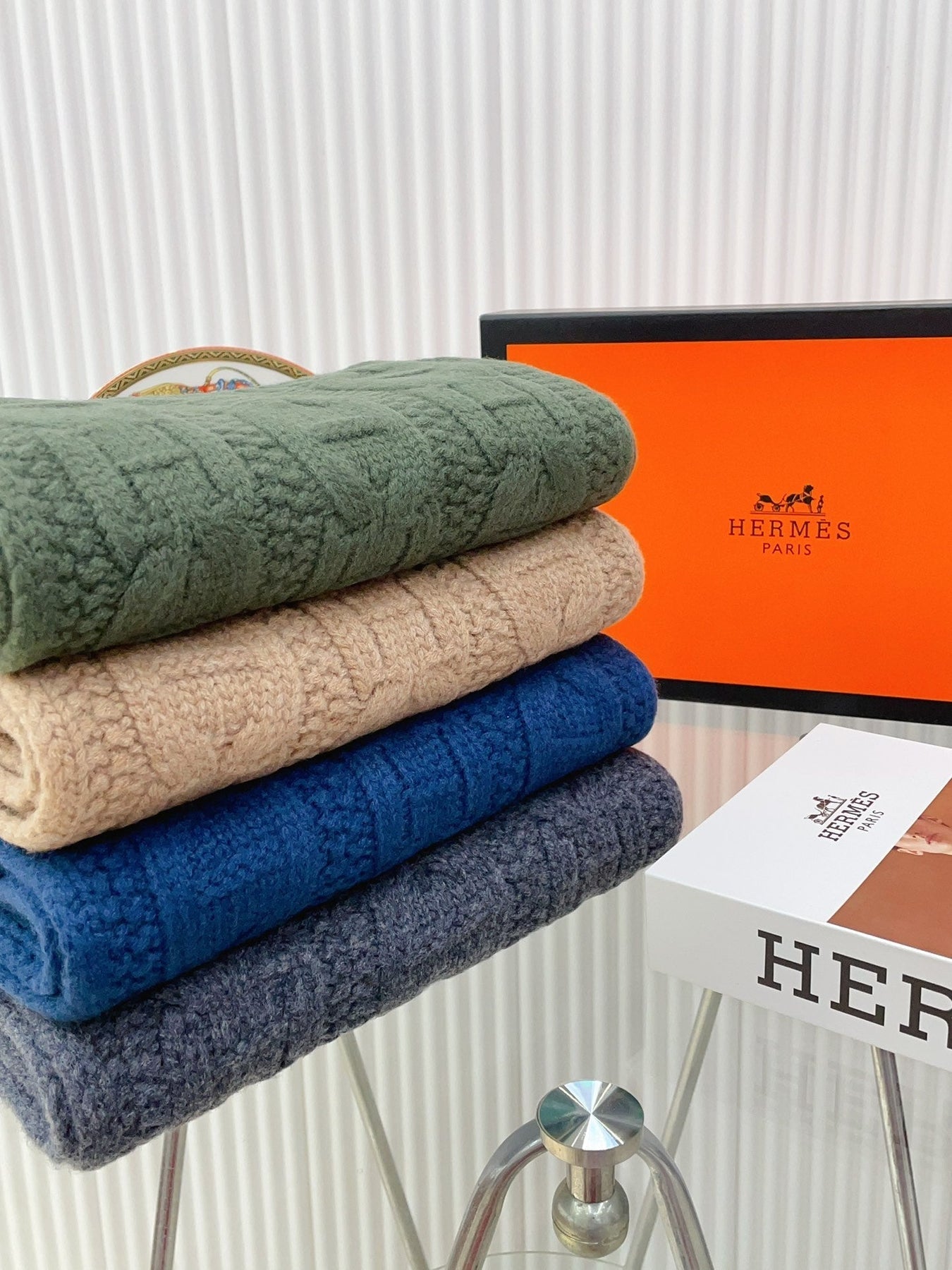 FAUBOURG MUFFLER 170 CM IN PEGEON BLUE CASHMERE