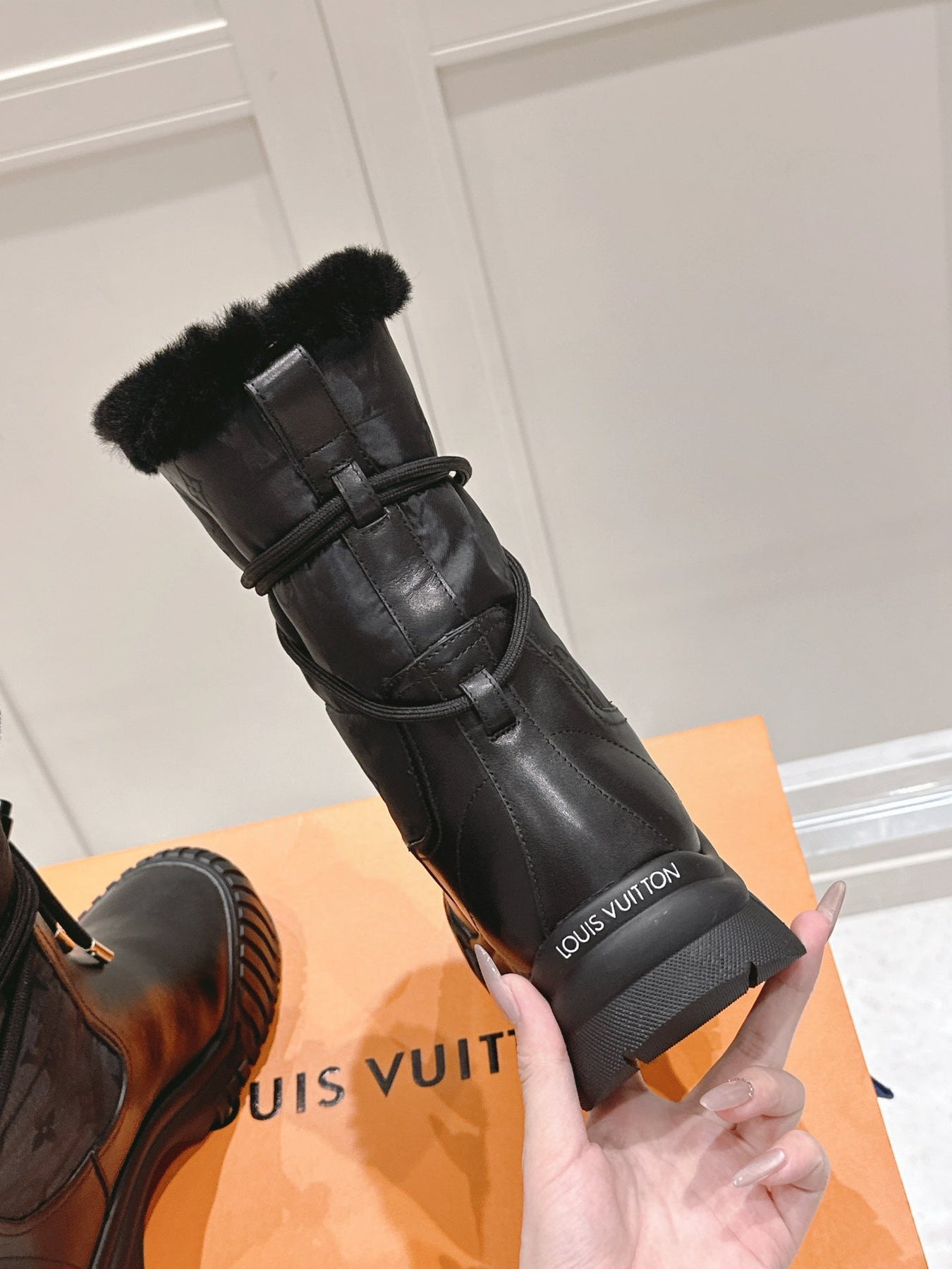 RUBY FLAT ANKLE BOOT IN BLACK CALFSKIN AND MONOGRAM NYLON