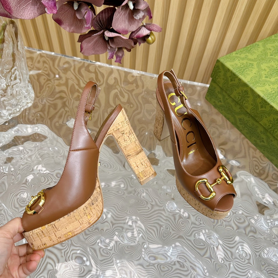 GG SANDAL WITH PLATFORM AND CLAMP CARAMEL LAMBSKIN