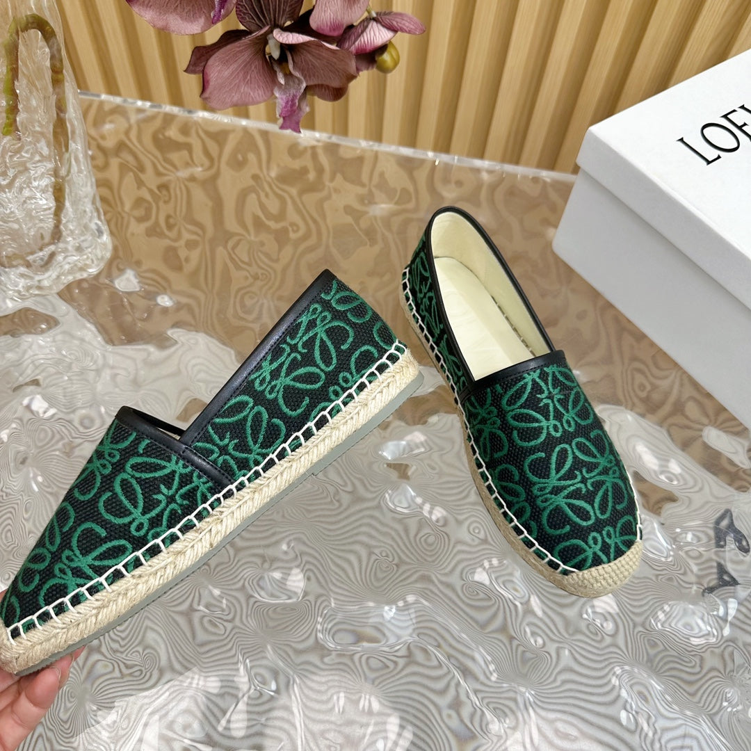 LW GREEN ANAGRAM ESPADRILLE LOAFER BLACK LINEN