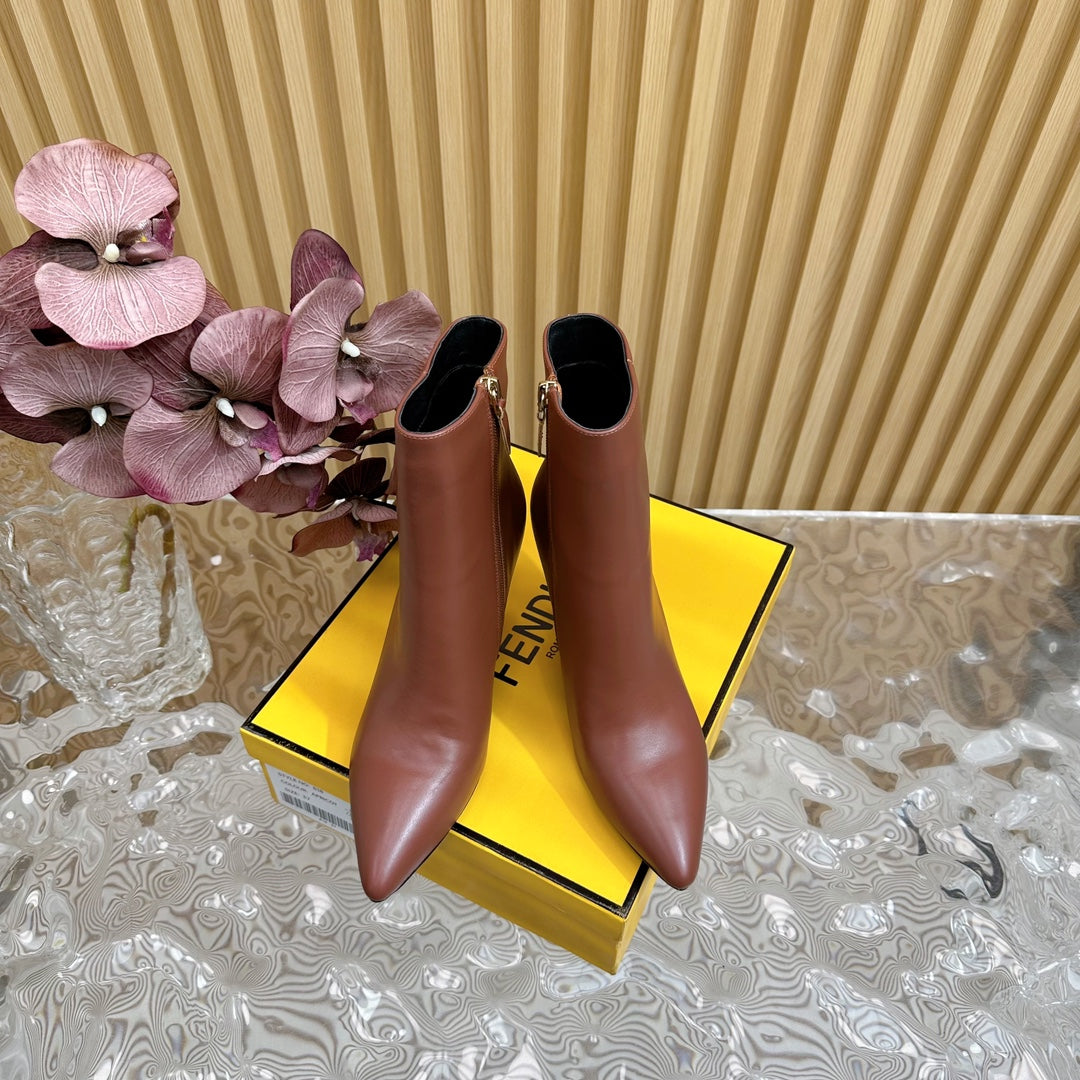FENDI FIRST 80 MM BOOTS IN SANGRIA RED CALFSKIN WITH GOLD HARDWARE