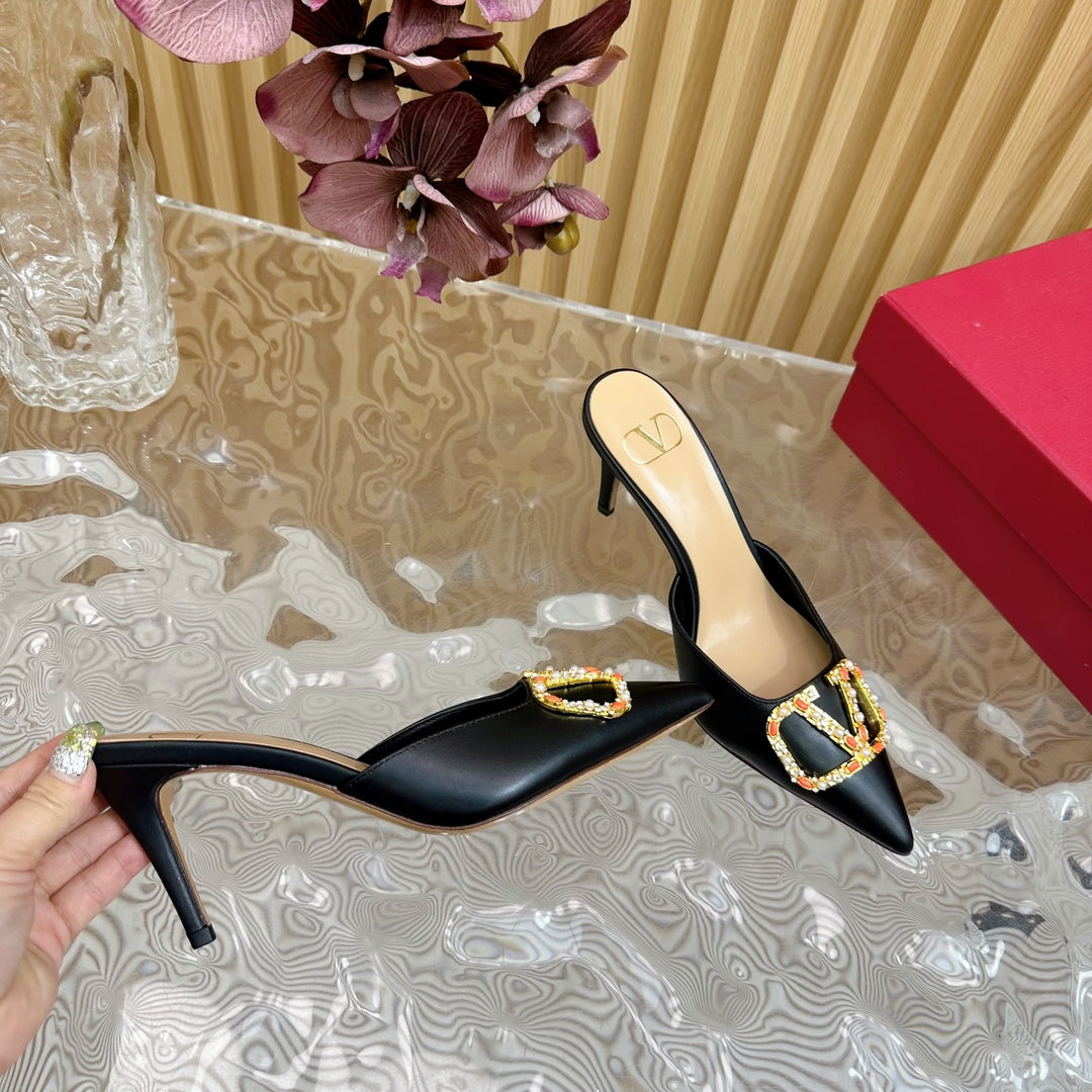 HIGH PUMP MULE 80MM BLACK CALFSKIN