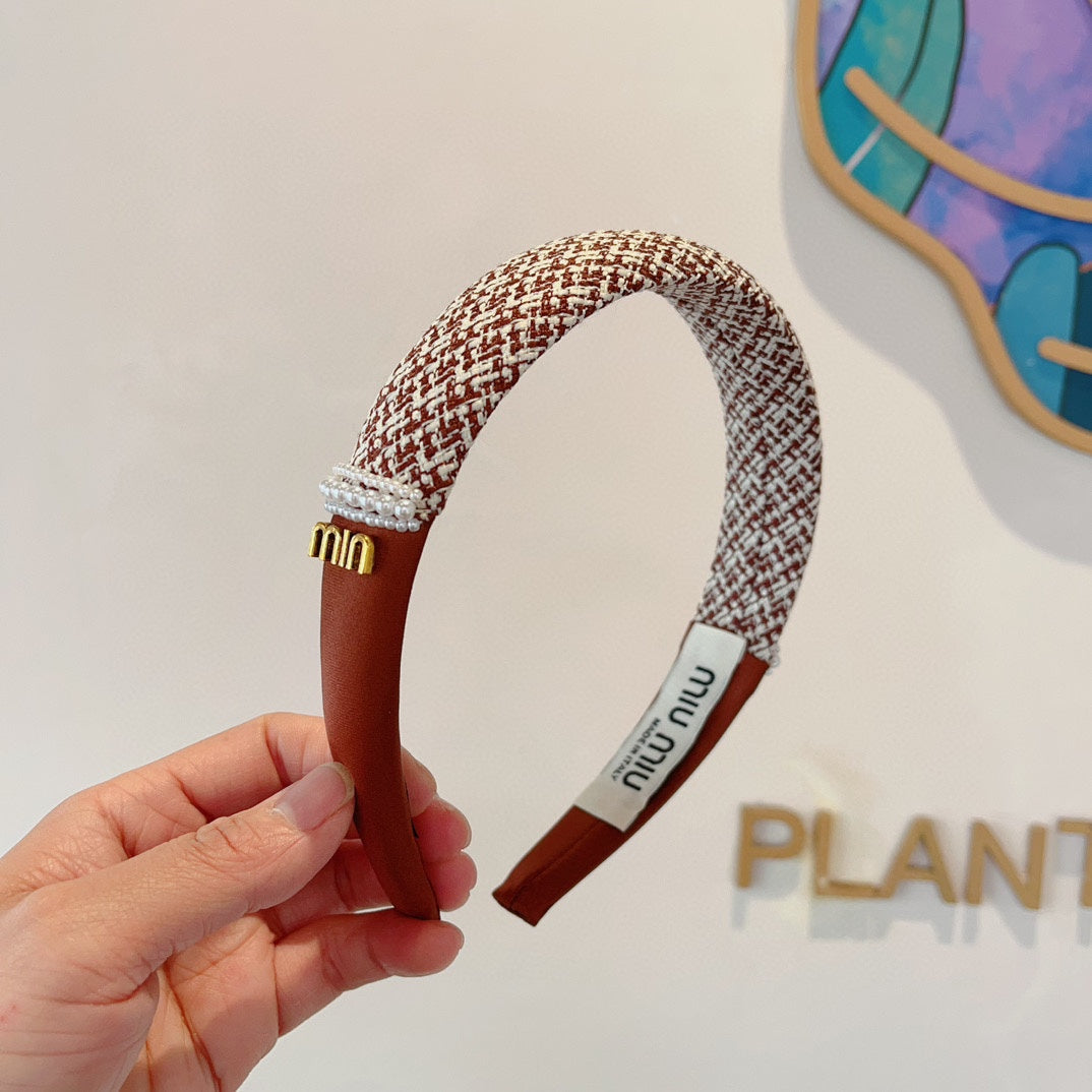 HEADBAND IN AMBER ORANGE TWEED AND SILK 262051