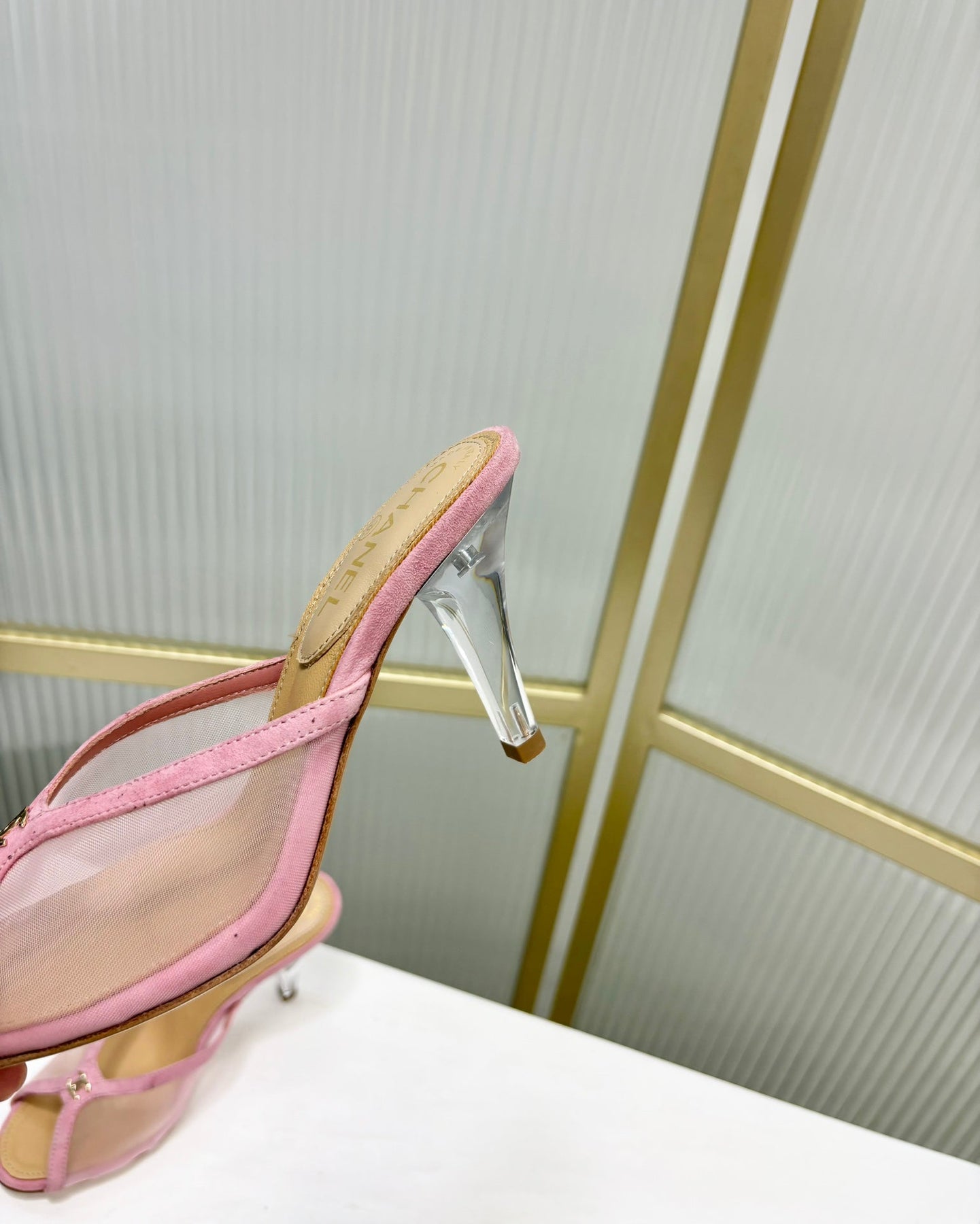 HIGH HEEL PEEP TOE IN LIGHT PINK BREATHABLE MESH