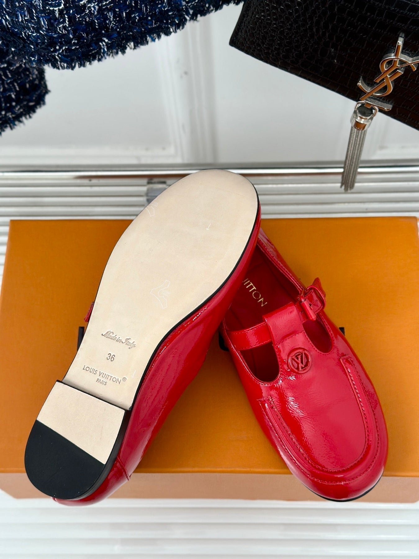 LV WOMEN SOHO FLAT MARY JANE IN CHERRY RED CALFSKIN