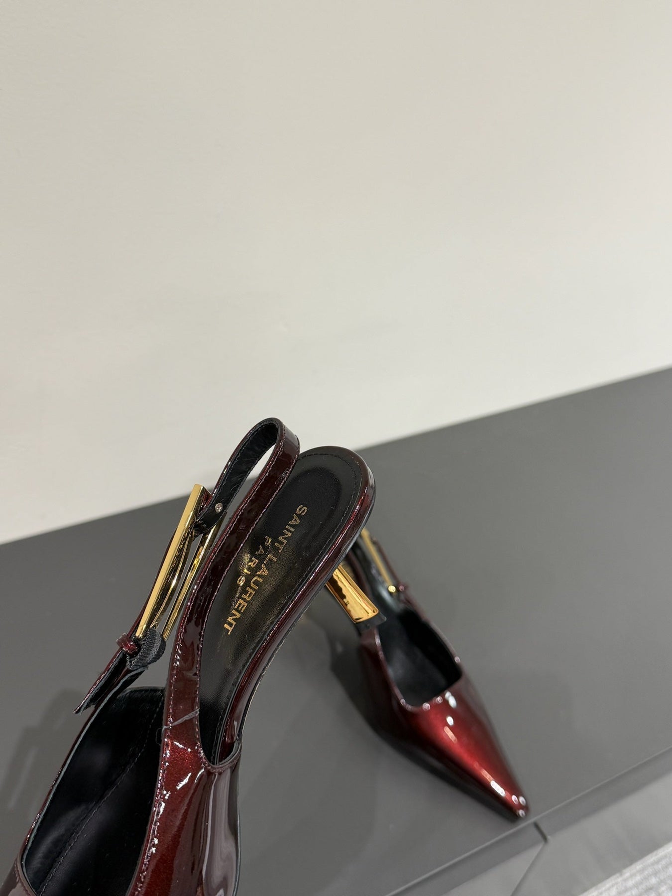 LEE SLINGBACK MID PUMPS IN WINE RED SHINY CALFSKIN