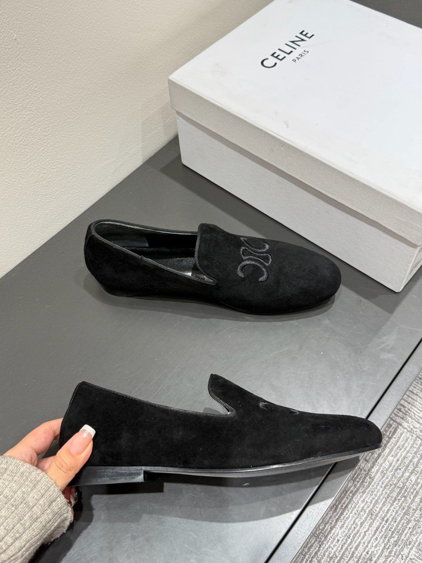 LOAFERS IN BLACK SUEDE EMBROIDERED LOGO