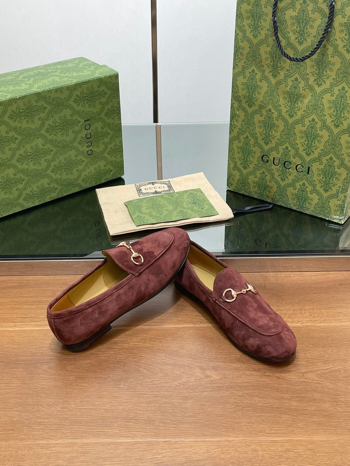 HORSEBIT LOAFER IN UMBER BROWN SUEDE WITH GOLD HARDWARE