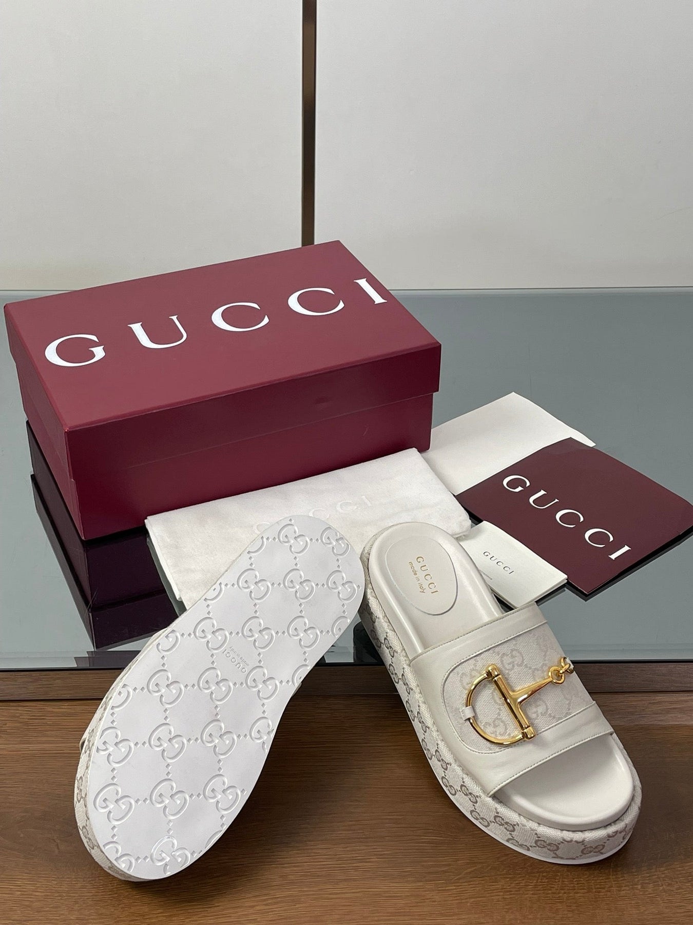 HIGH 5.5 CM WEDGE SANDALS IN CREAM WHITE CALFSKIN AND FABRIC