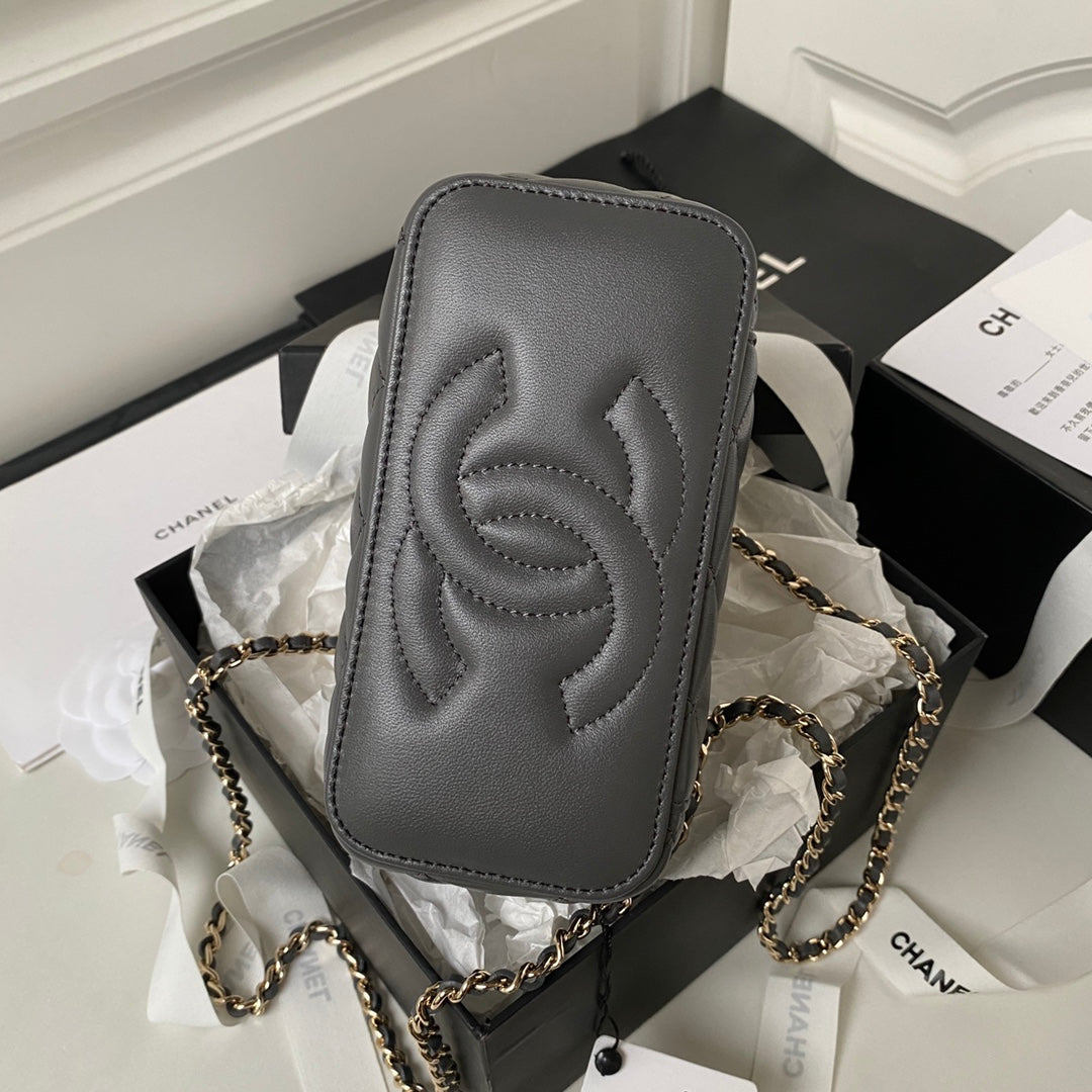 CC MINI 17 CLUTCH WITH STRAP IN DARK GREY CALFSKIN